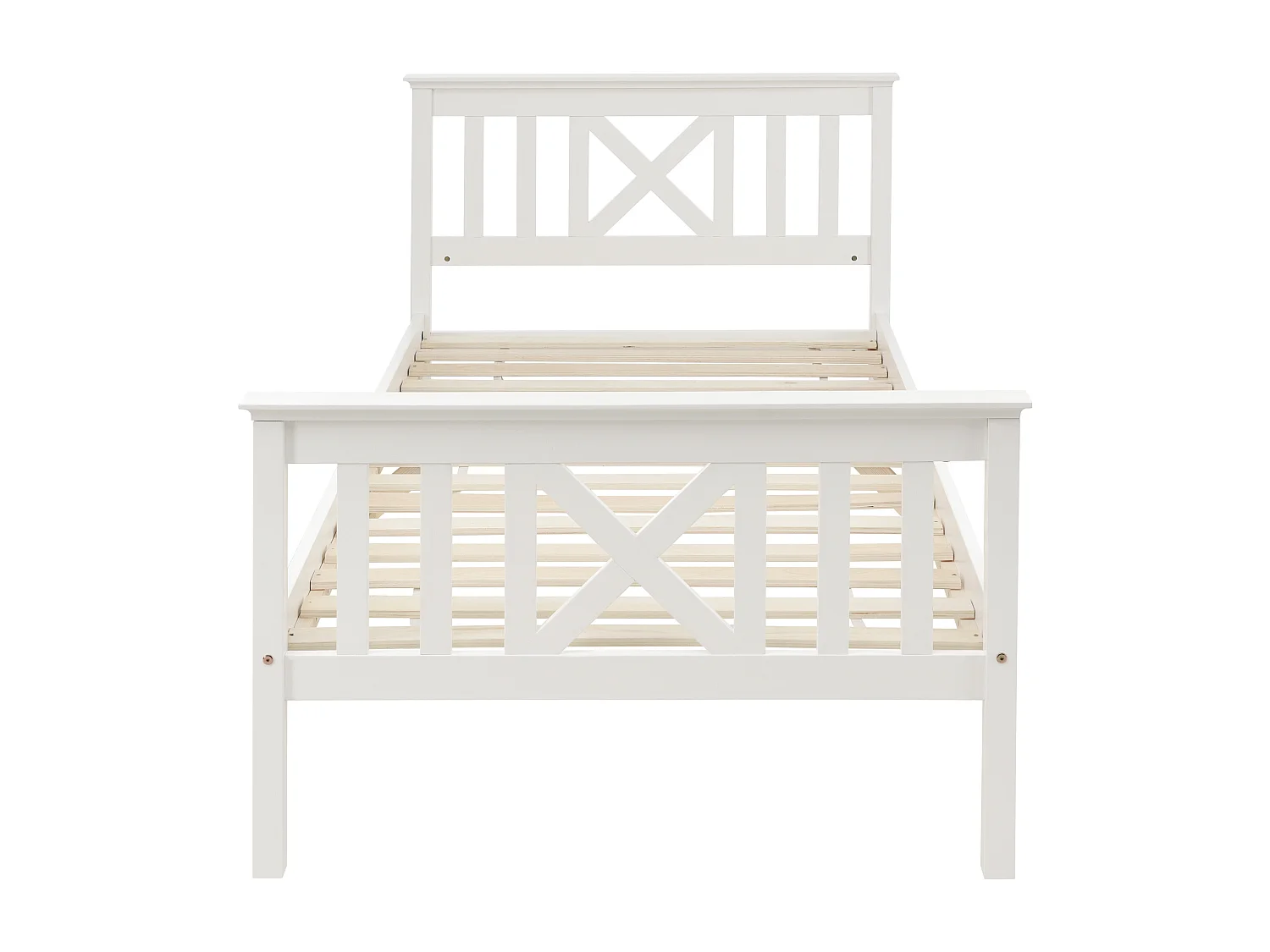 Lit simple 90x200 cm avec sommier à lattes et tête de lit en X en bois blanc (Sans matelas)