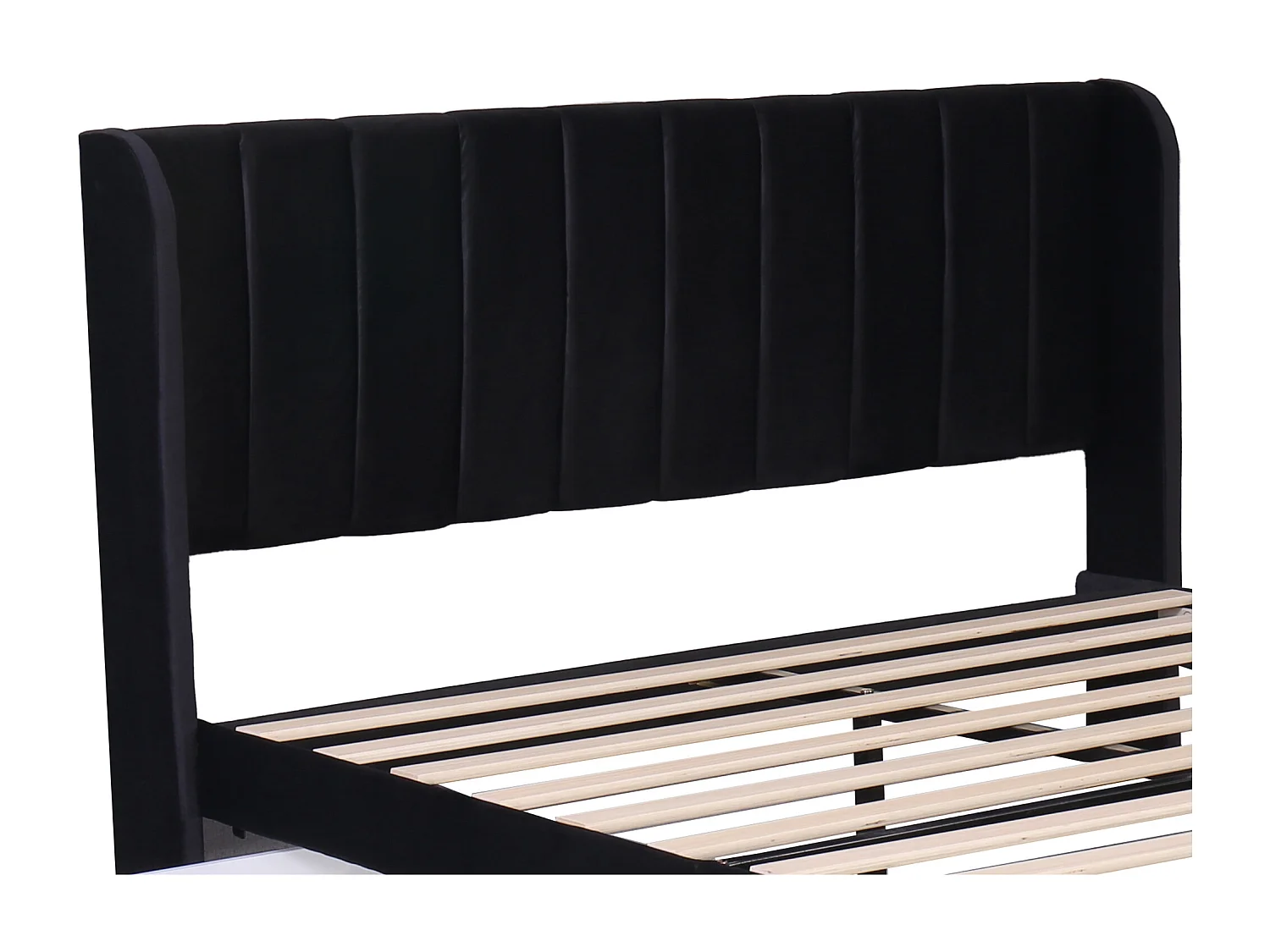 Lit double 140x200 cm avec sommier à lattes, avec 2 tiroirs, en velours, noir (Sans matelas)