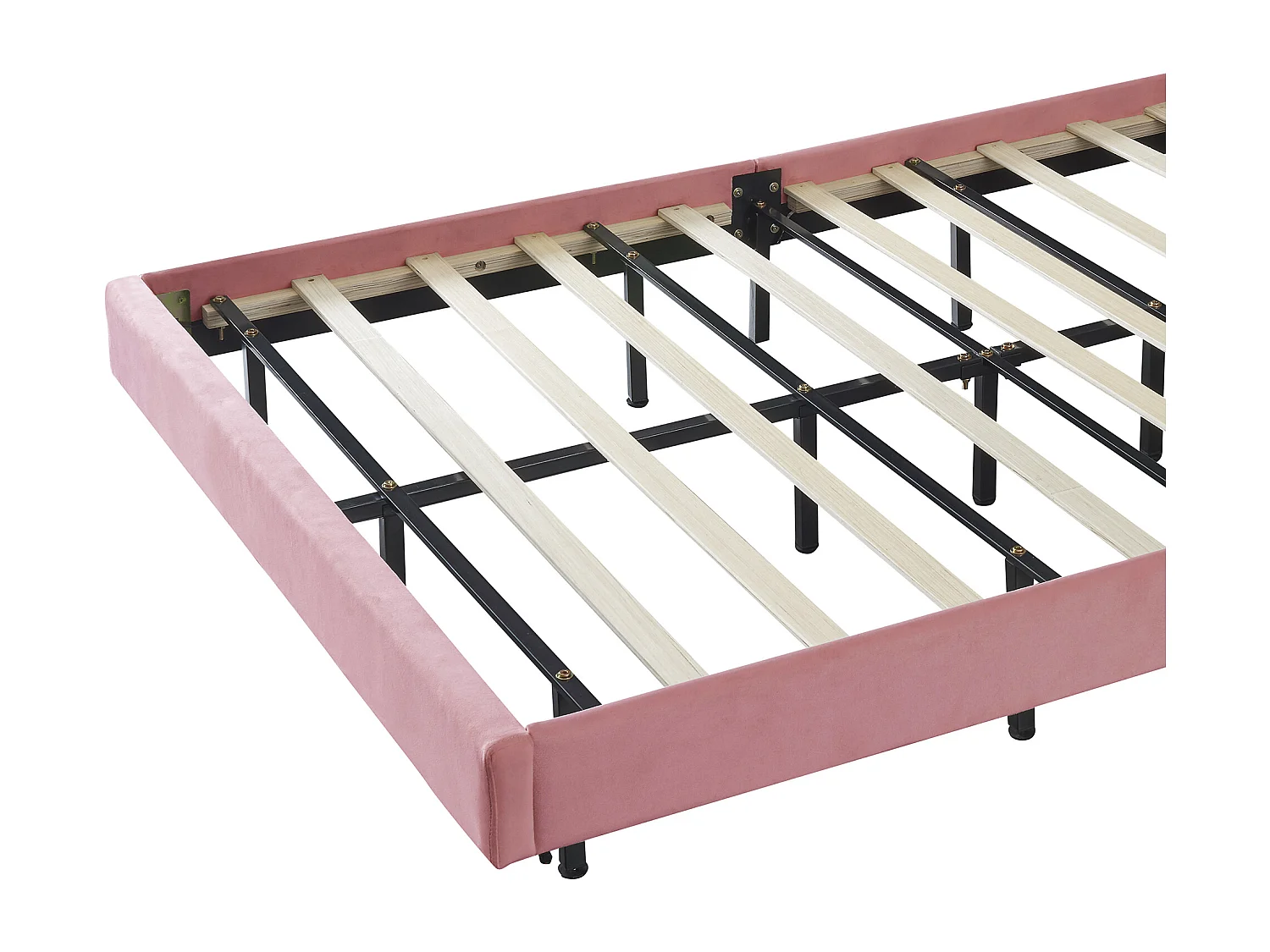 Lit double 140x200cm avec LED Tête de lit suspendue Revêtement velours en rose pour adulte et adolescent