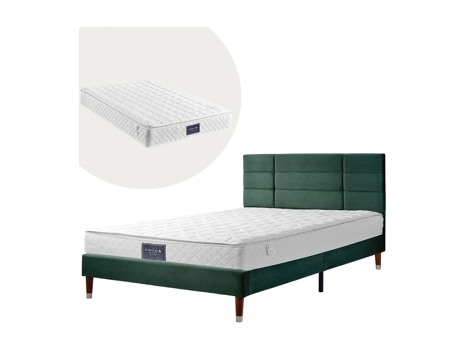 Lit double 140x200cm avec tête de lit cadre rembourré - Bois - Vert - (Avec matelas)