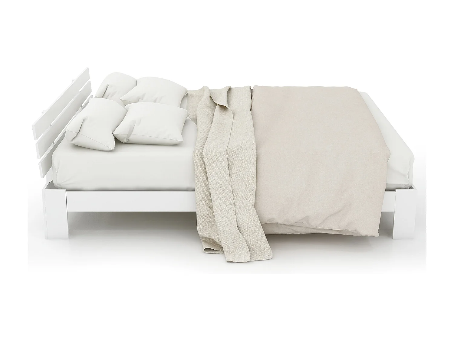 Lit double 140x200 cm avec tête de lit et sommier à lattes, rangement sous le lit, en bois, blanc (Sans matelas)