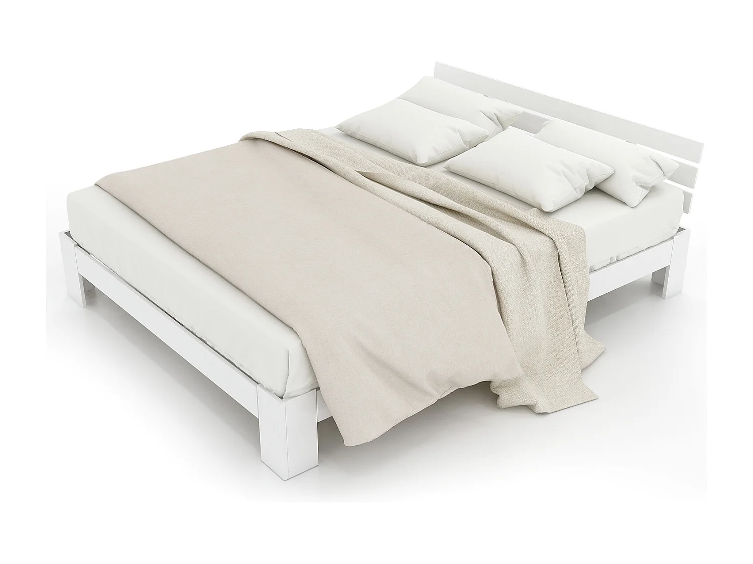 Lit double 140x200 cm avec tête de lit et sommier à lattes, rangement sous le lit, en bois, blanc (Sans matelas)