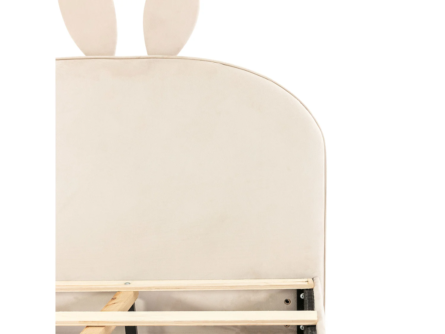 Lit enfant 90x200cm avec tête de lit rembourrée et sommier à lattes Revêtement velours en beige pour enfants et adolescents