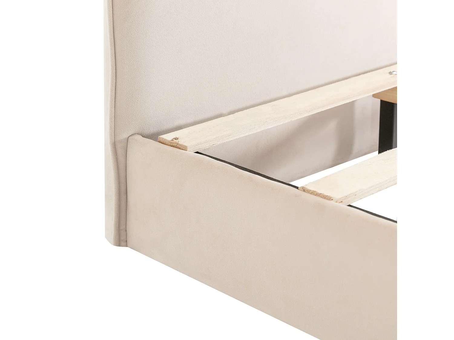 Lit enfant 90x200 cm avec tête de lit lapin et lattes en bois en velours beige (Sans matelas)