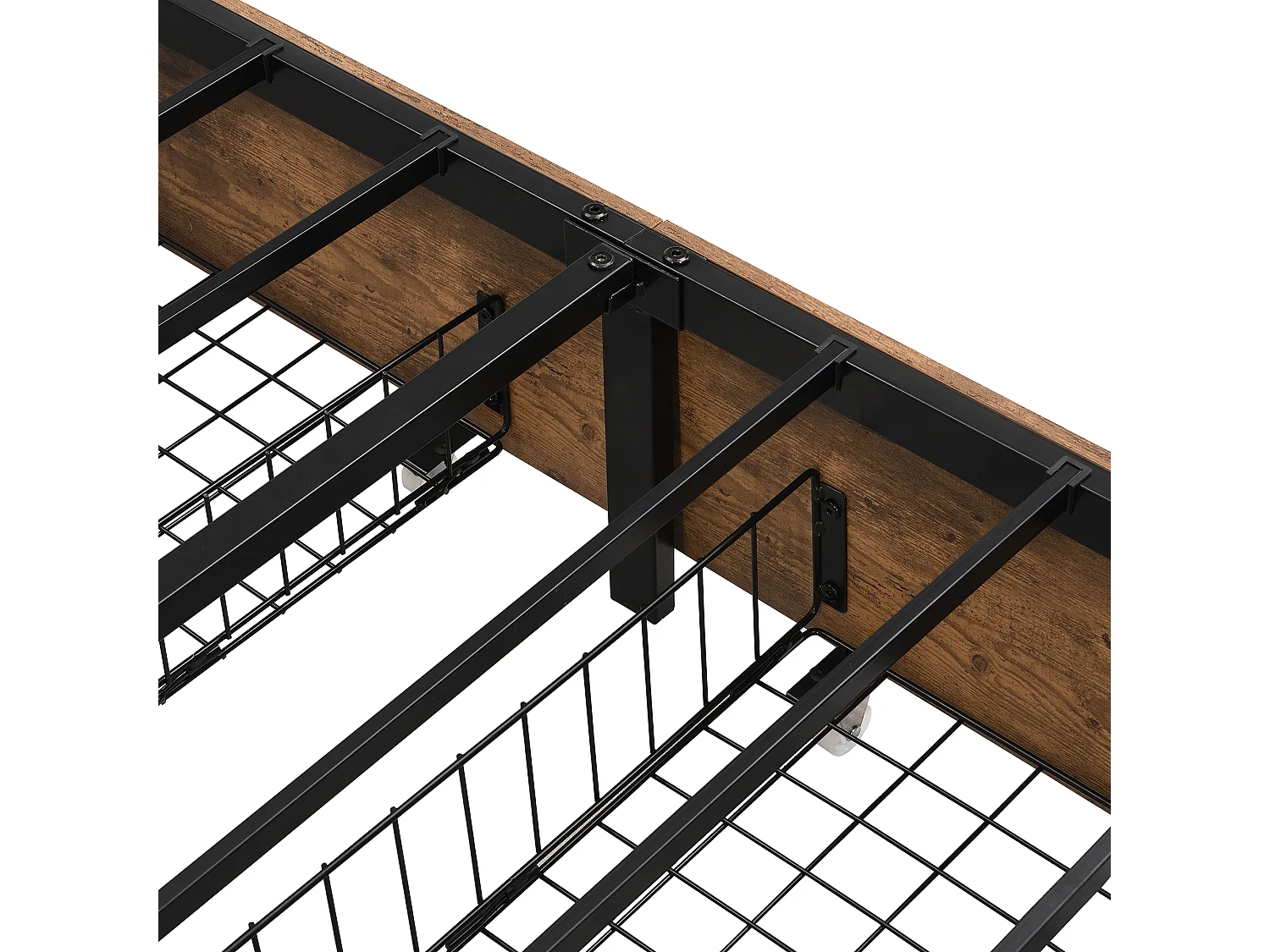 Lit adulte 140x200 cm avec sommier en bois - tête de lit rangement et 4 tiroirs - similicuir - noir (sans matelas)