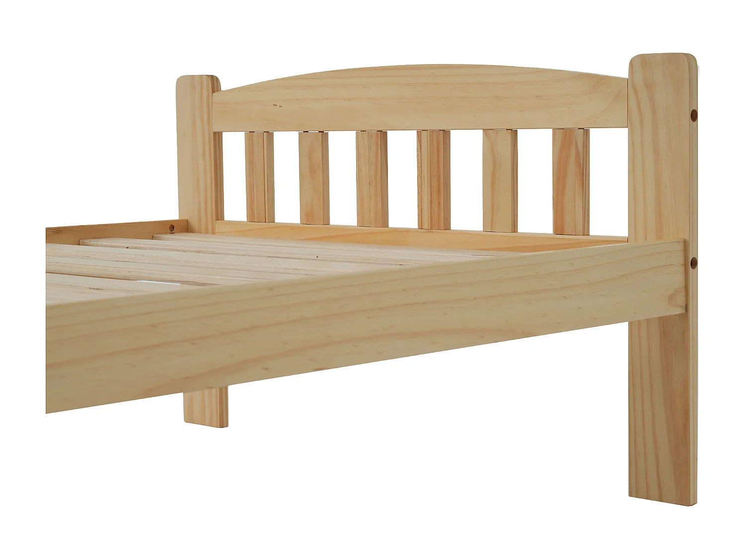 Lit simple 90x200 cm avec tête de lit et 15 lattes, avec pied central, pin, naturel (Sans matelas)