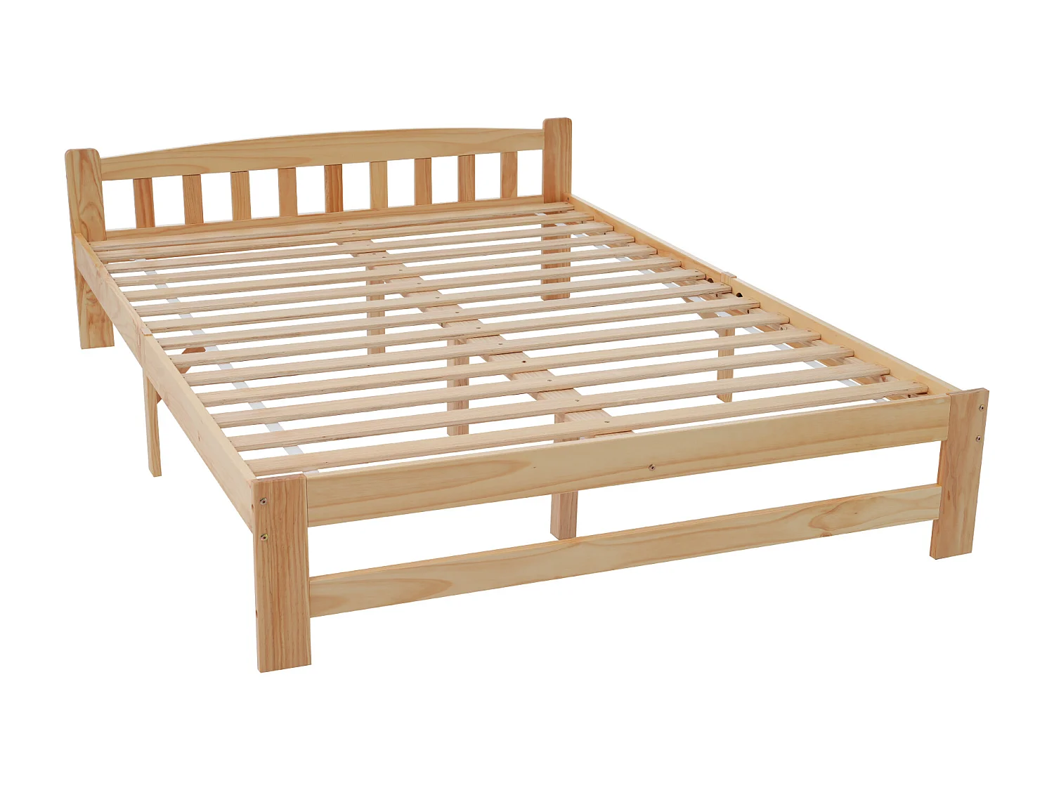 Lit double 140x200 cm avec tête de lit et 15 lattes, avec pied central, bois, naturel (Sans matelas)