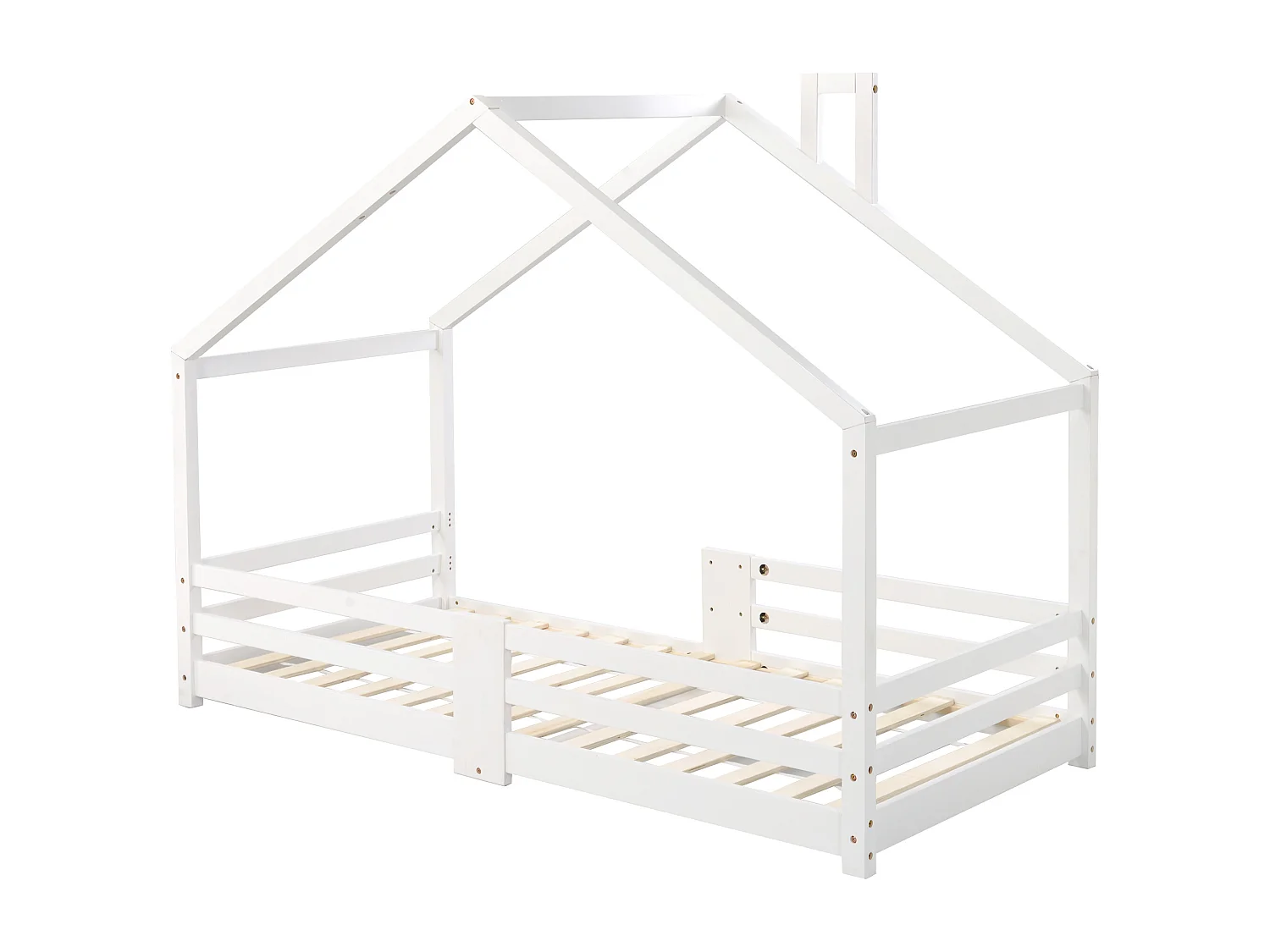 Lit enfant 90x200 cm, avec protection antichute, 15 lattes rigides, bois massif blanc(Sans matelas)
