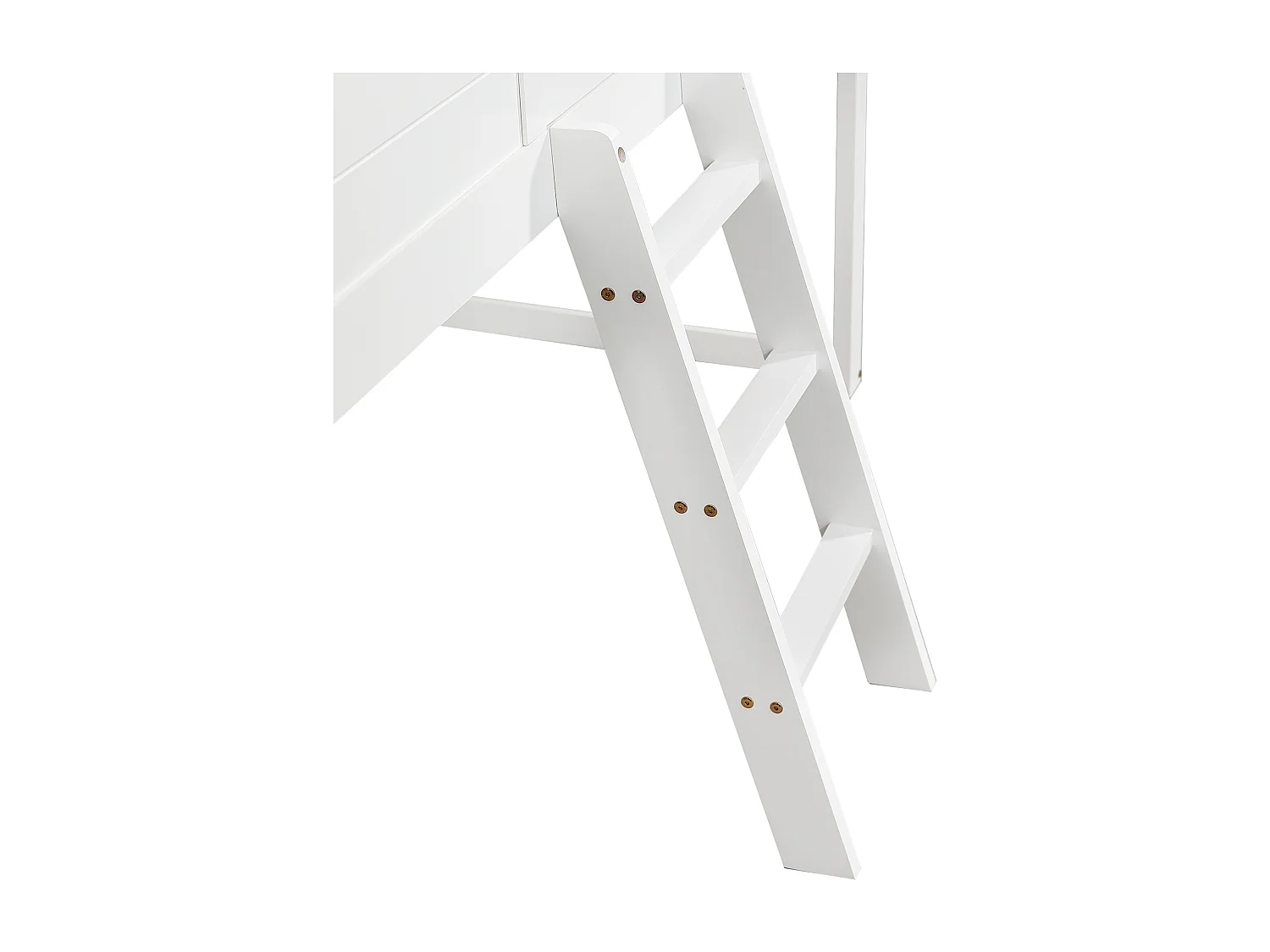 Lit enfant 90x200 cm avec escalier, fenêtres grises, barrière de sécurité, bois et MDF blanc et gris (Sans matelas)
