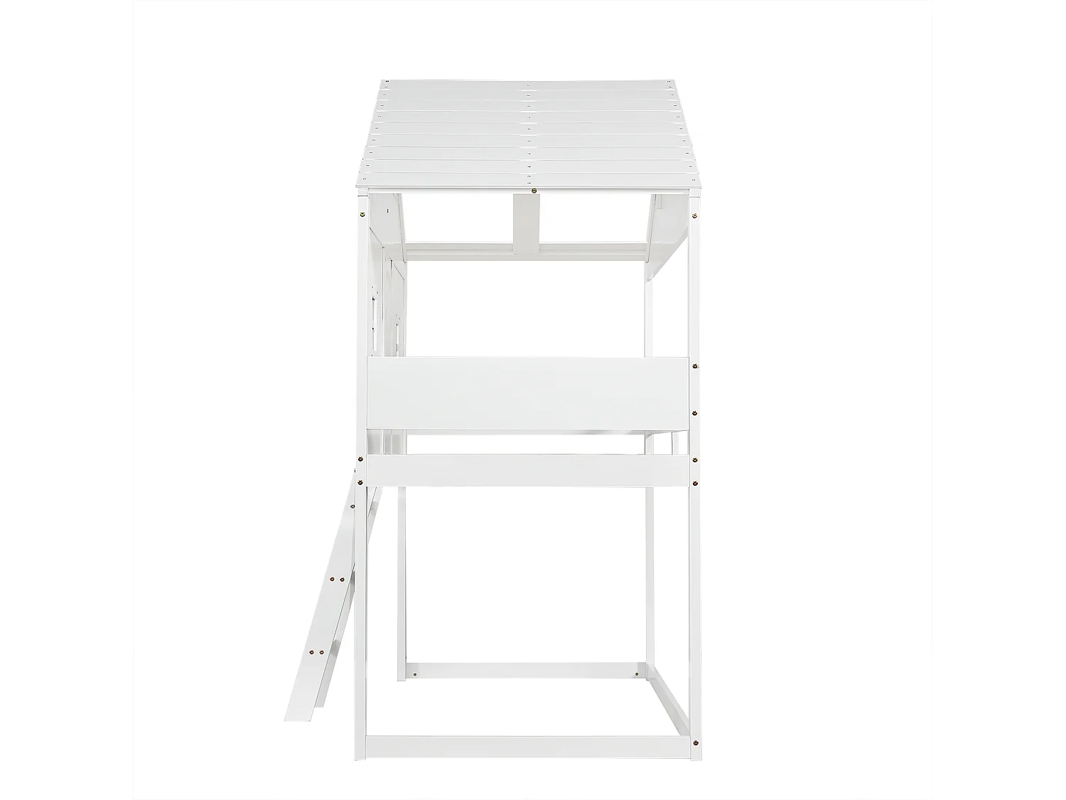 Lit enfant 90x200 cm avec escalier, fenêtres grises, barrière de sécurité, bois et MDF blanc et gris (Sans matelas)