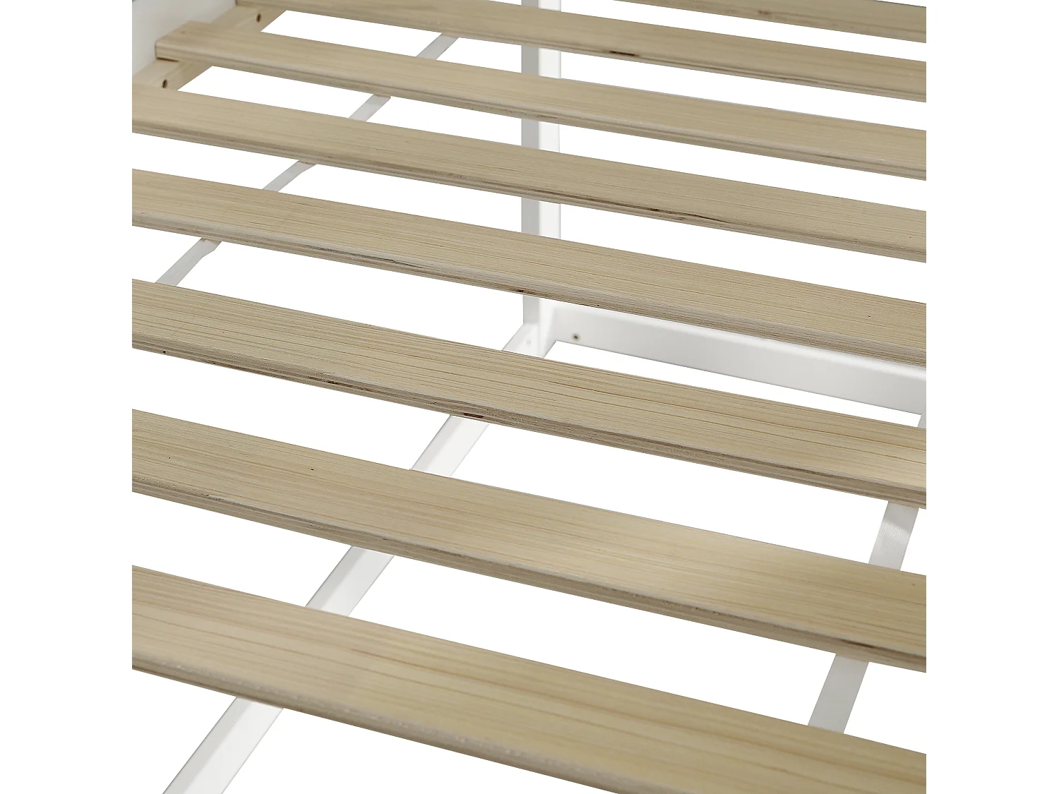 Lit enfant 90x200 cm avec escalier, fenêtres grises, barrière de sécurité, bois et MDF blanc et gris (Sans matelas)