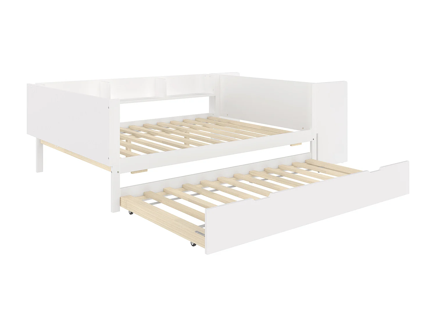 Lit gigogne 140x200 cm avec sommier - bureau et 3 étagères - pin - blanc (sans matelas)