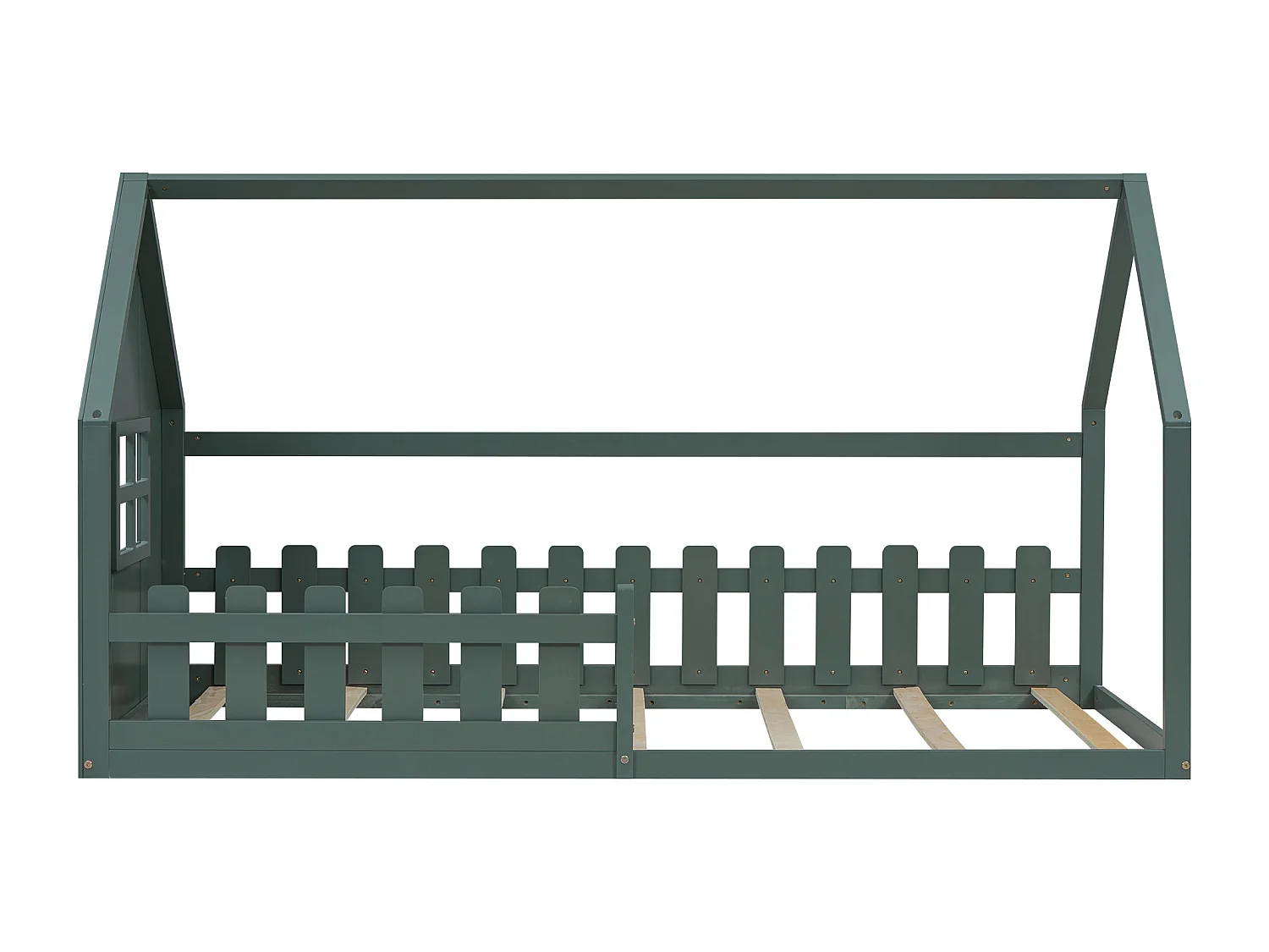 Lit enfant 90x200 cm, design maison, sommier à lattes, pin et MDF vert(Sans matelas)