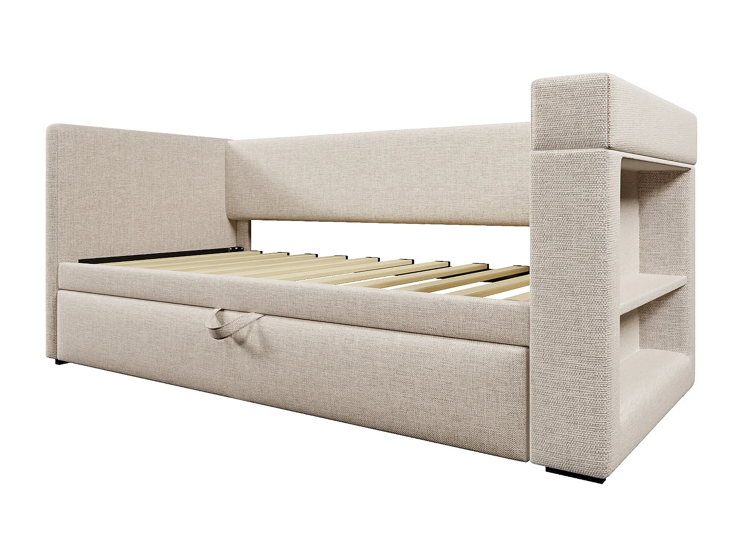 Lit gigogne 90x200 cm, accoudoirs réversibles avec USB et Type C, coton lin beige(Sans matelas)