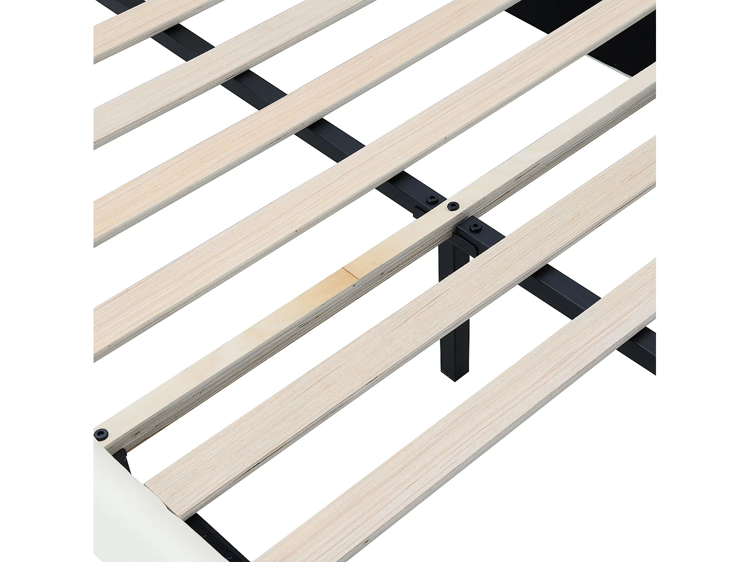 Lit simple 90x200 cm avec tête de lit ondulée, avec bande LED multicolore, avec lattes en bois, PU, beige (Sans matelas)