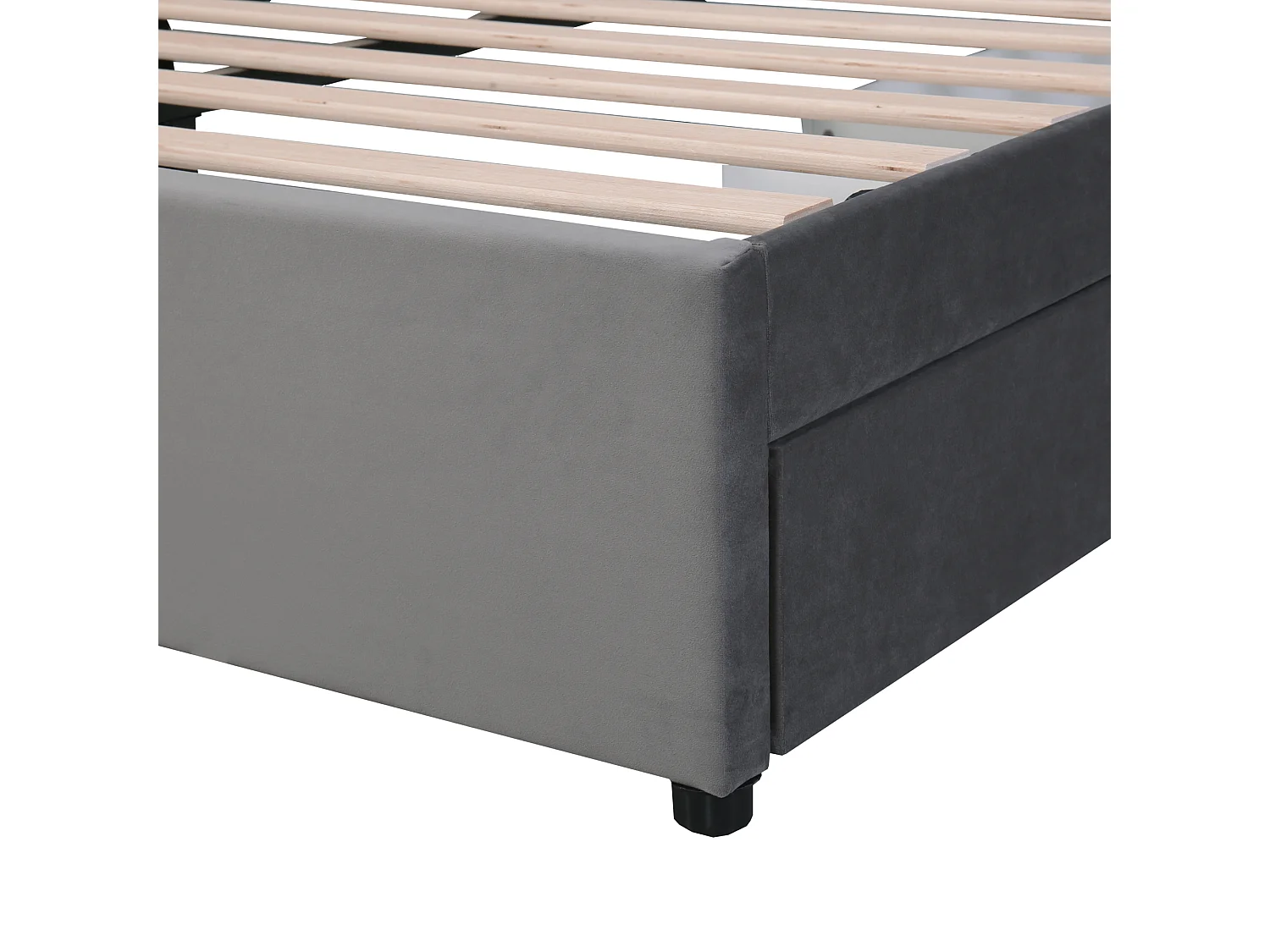 Lit double 140x200 cm avec sommier à lattes et 2 tiroirs, velours gris (Sans matelas)