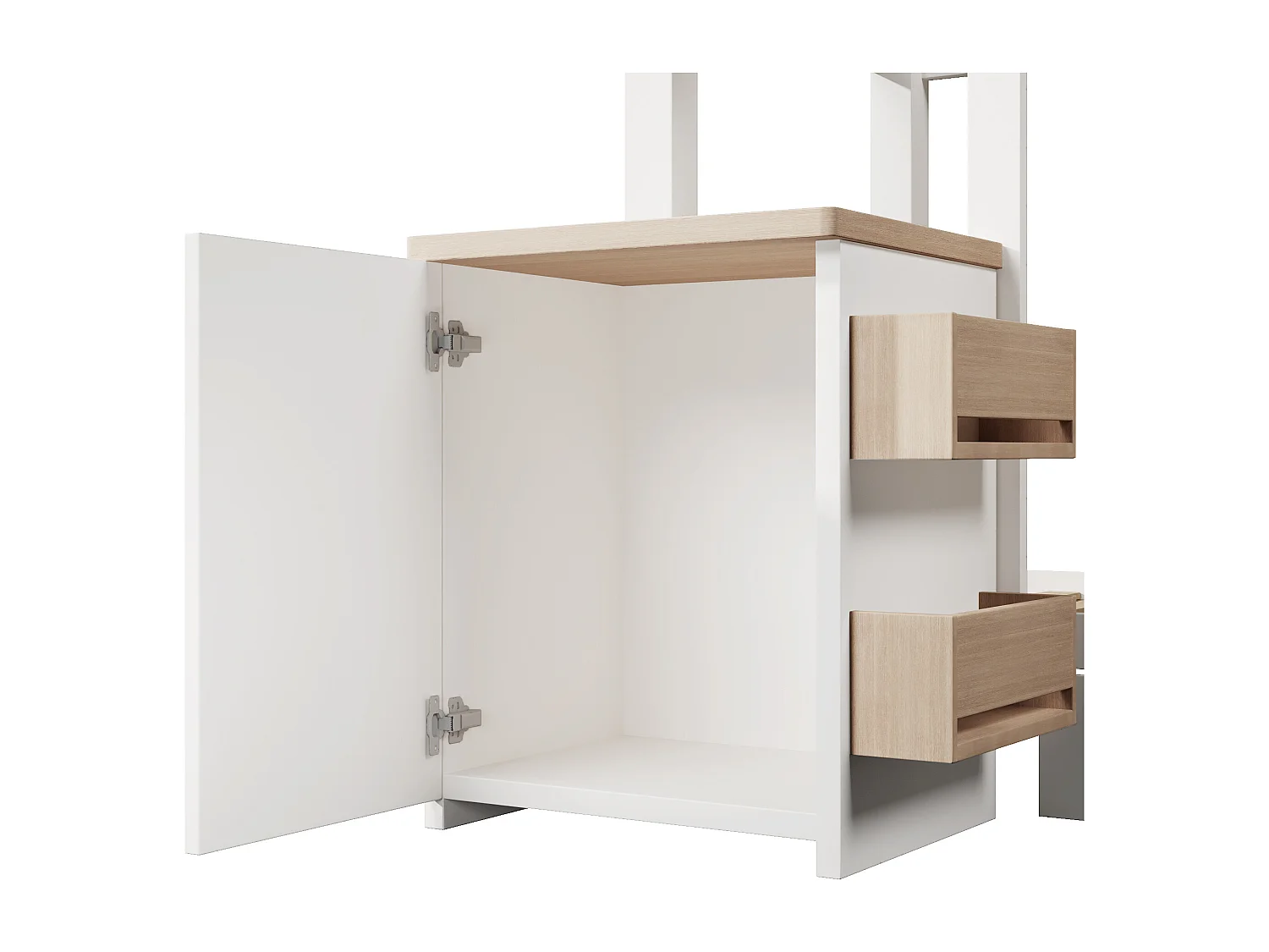 Lit cabane 90x200 cm avec sommier - 1 tiroir et table de chevet amovible - chêne blanc (sans matelas)