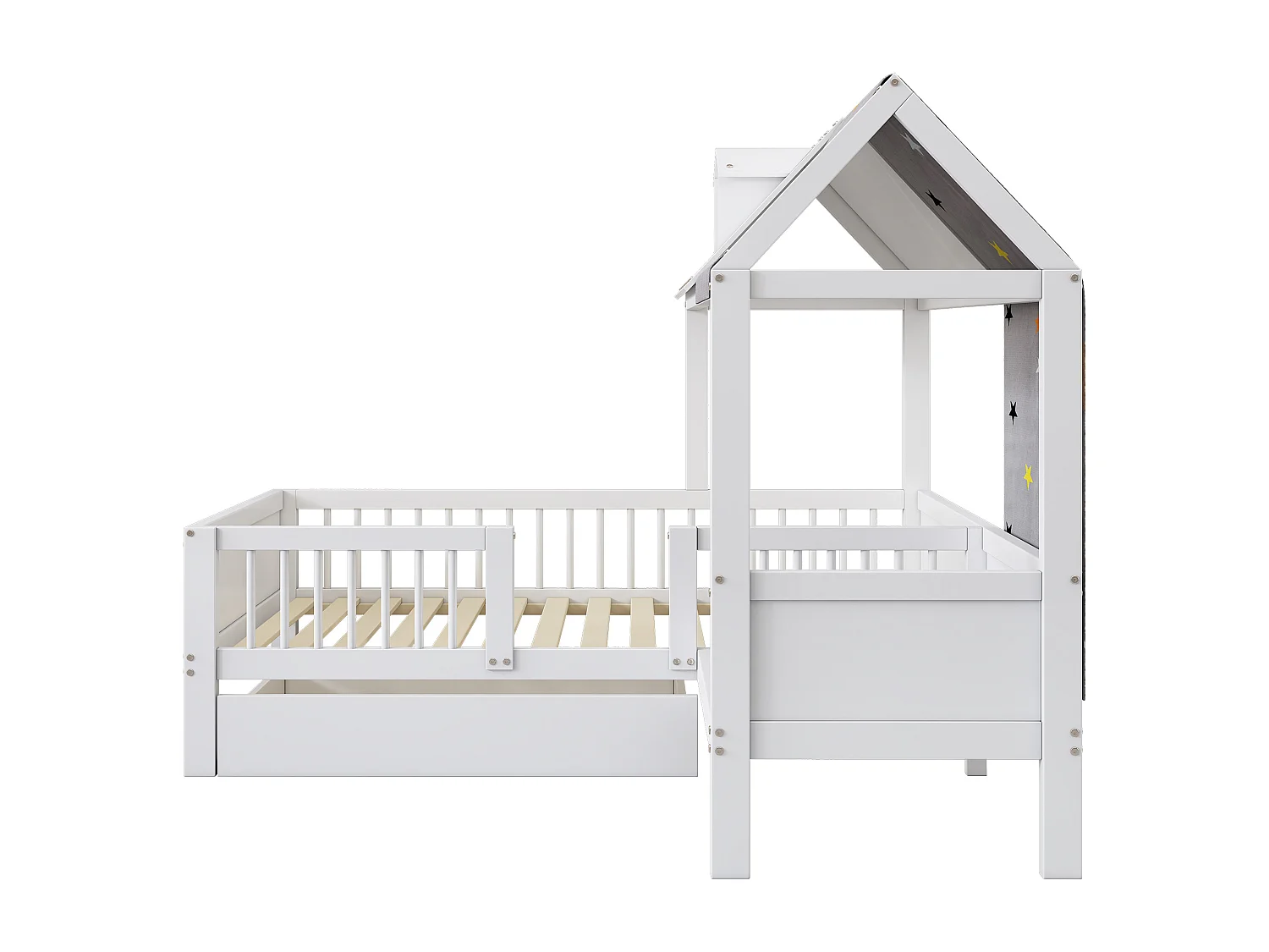 Lit enfant 90x200 cm, avec tiroirs de rangement, sommier inclus, bois massif, blanc(Sans matelas)