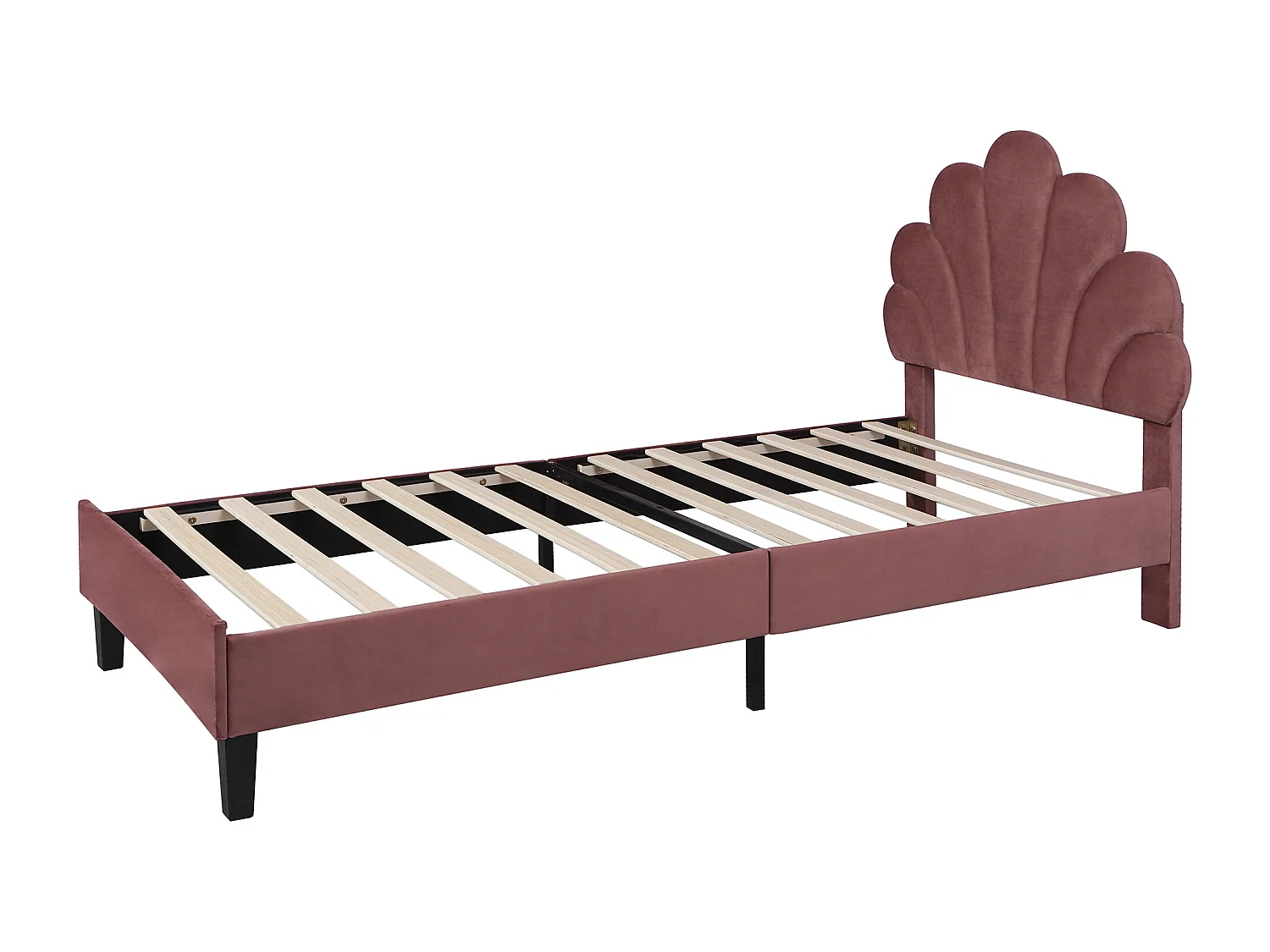 Lit enfant 90x200 cm avec tête de lit fleur et sommier à lattes en velours rouge haricot (Sans matelas)