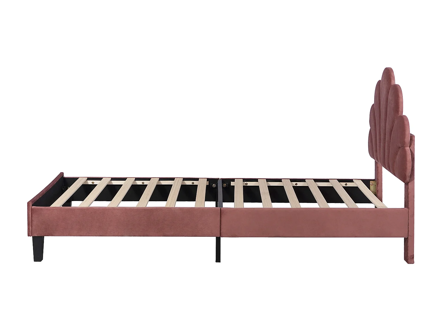 Lit enfant 90x200 cm avec tête de lit fleur et sommier à lattes en velours rouge haricot (Sans matelas)