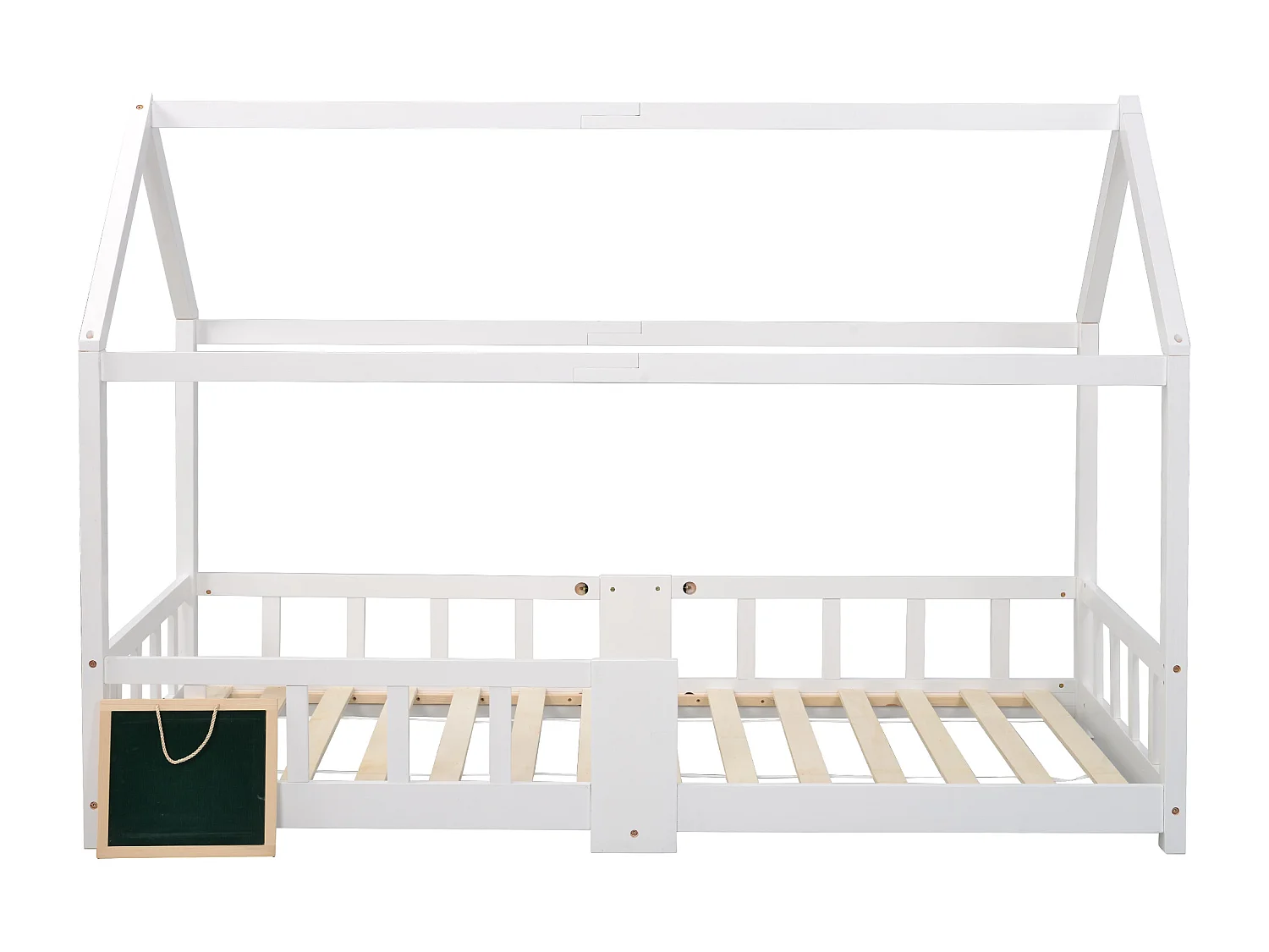 Lit enfant 90x200 cm, avec tableau, sommier à lattes et barrière, pin massif et MDF blanc(Sans matelas)