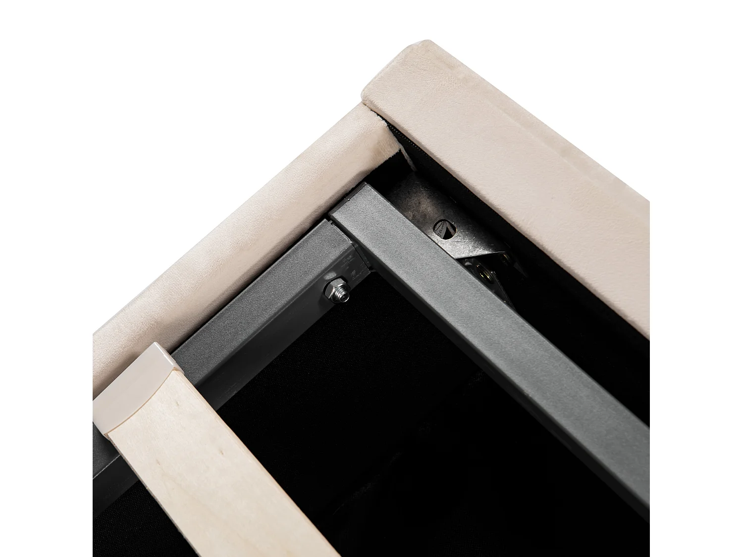 Lit coffre 180x200 cm avec sommier - tête de lit réglable en hauteur - métal + bois - velours beige (sans matelas)