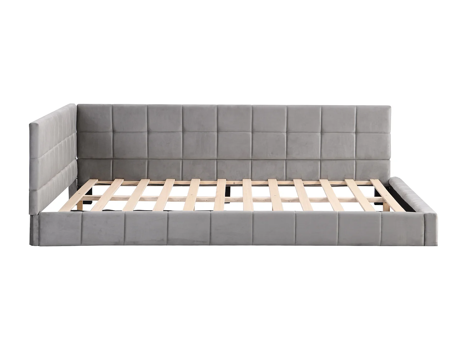Lit adulte 140x200 cm avec sommier à lattes, convertible canapé, tissu gris (Sans matelas)