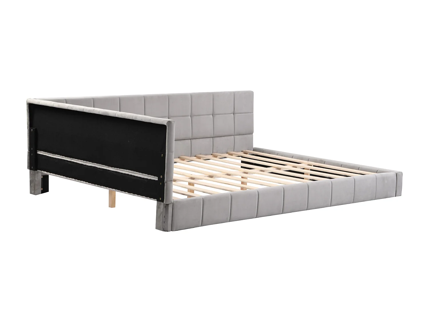 Lit adulte 140x200 cm avec sommier à lattes, convertible canapé, tissu gris (Sans matelas)