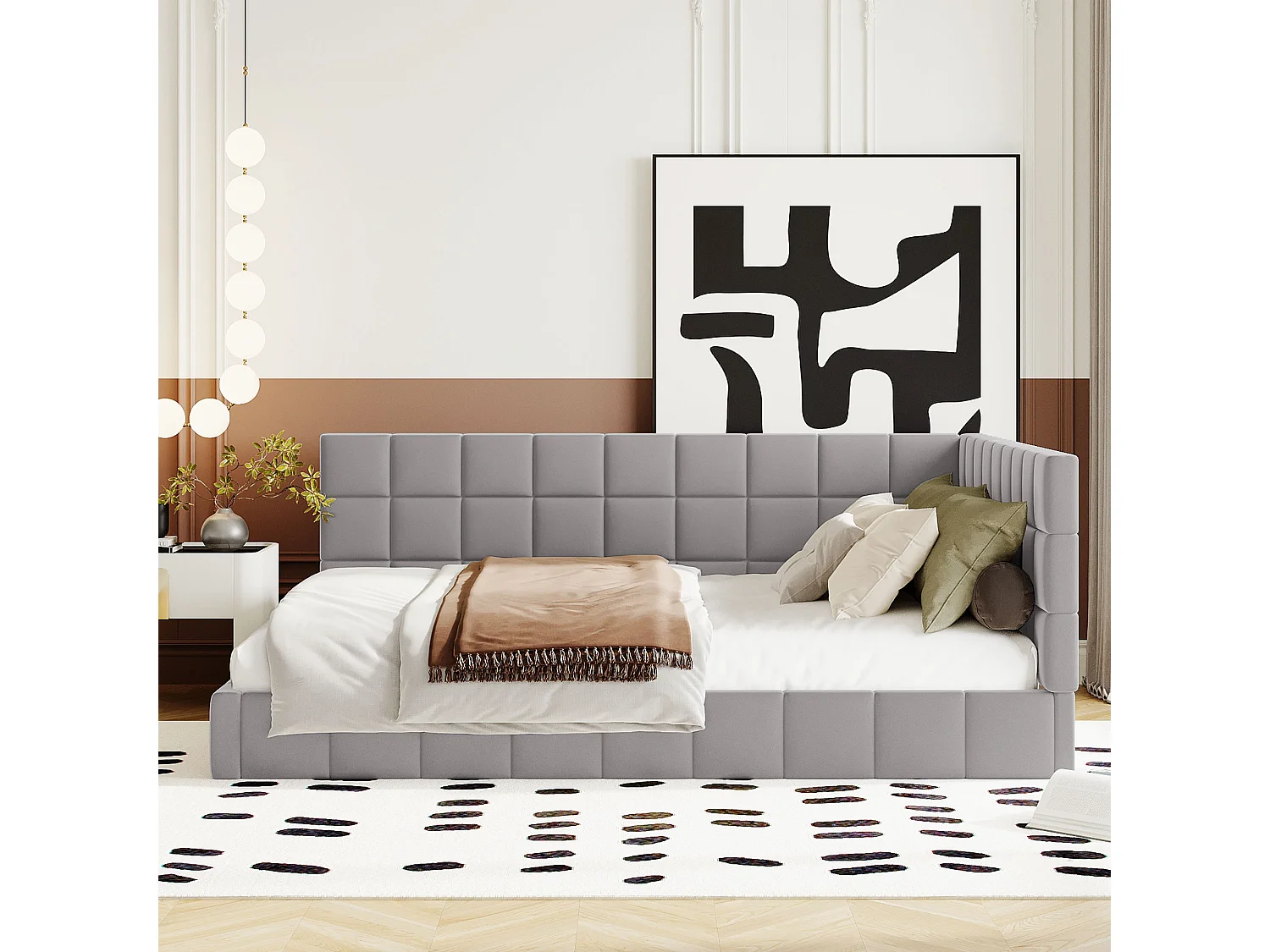 Lit adulte 140x200 cm avec sommier à lattes, convertible canapé, tissu gris (Sans matelas)