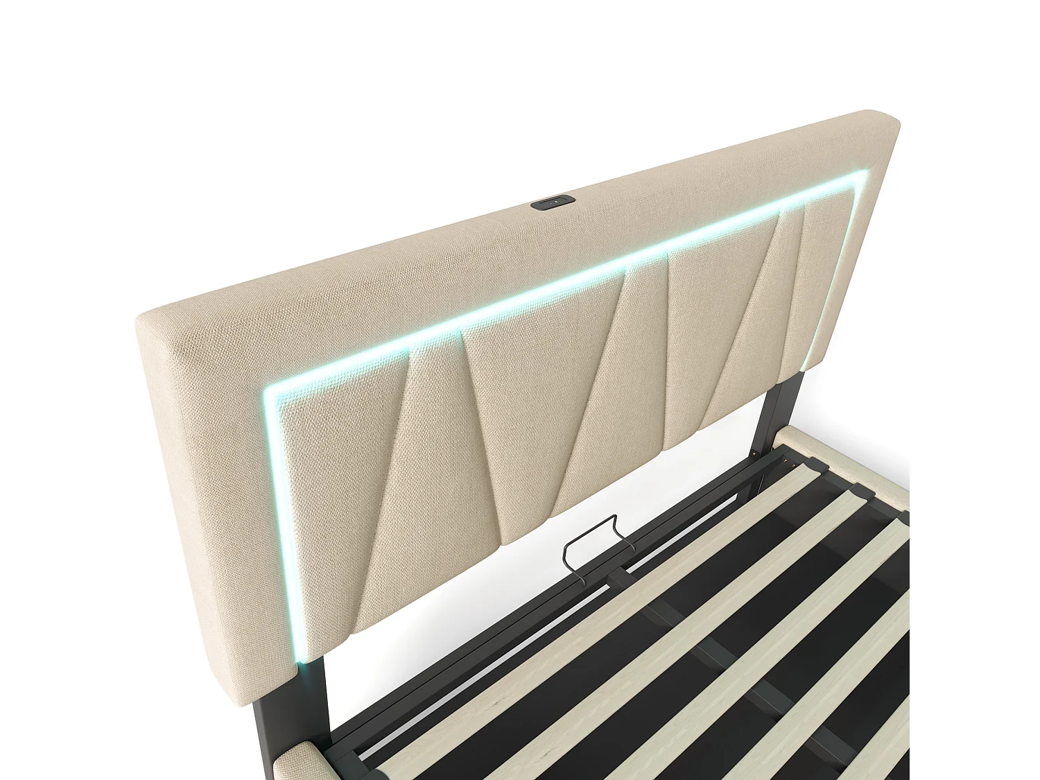 Lit Coffre 160x200cm avec LED USB espace de rangement et matelas beige pour enfants et adultes et adolescents