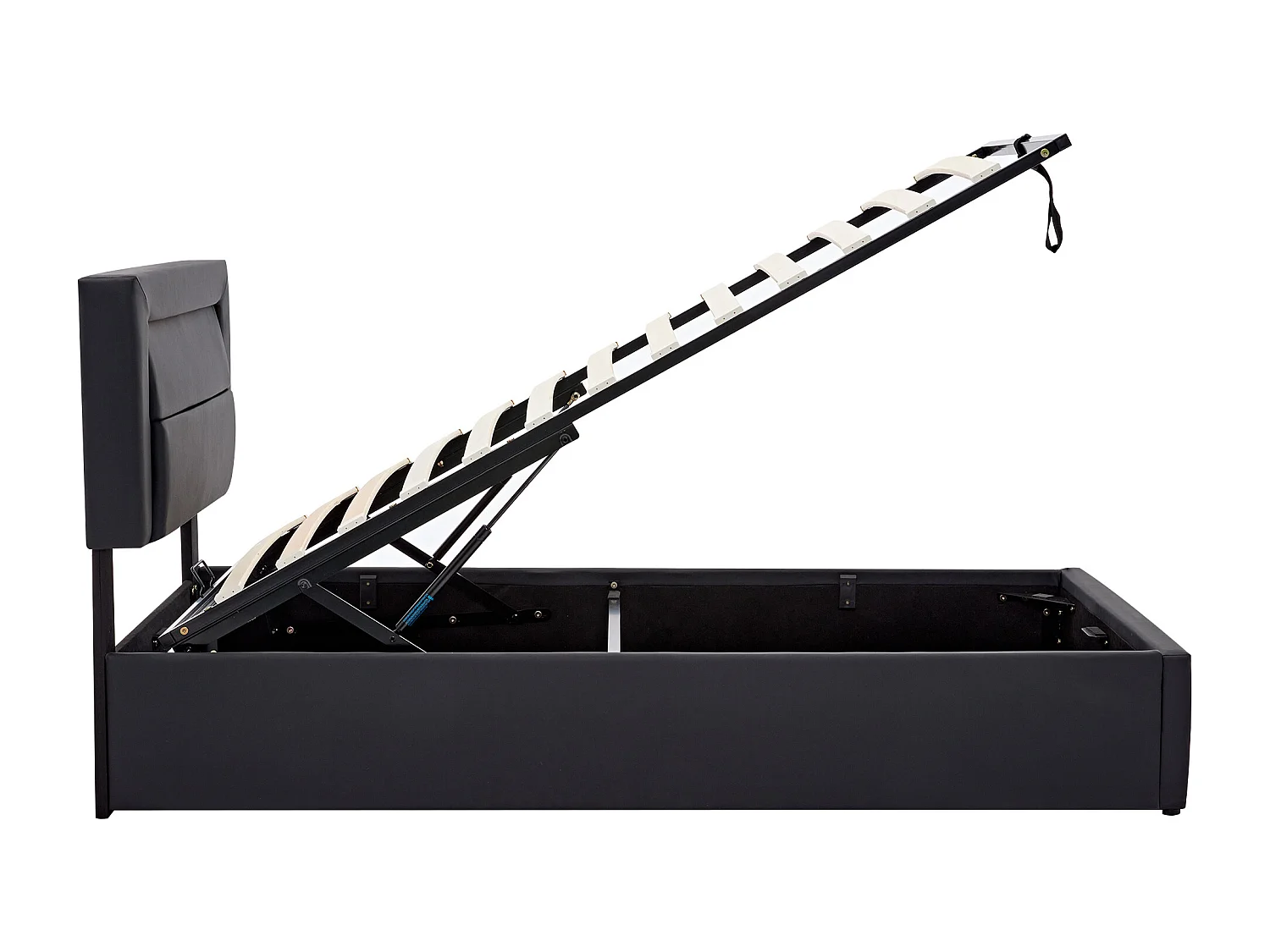 Lit coffre 90x190 cm avec sommier - tête de lit capitonnée avec LED et USB - similicuir - noir (sans matelas)