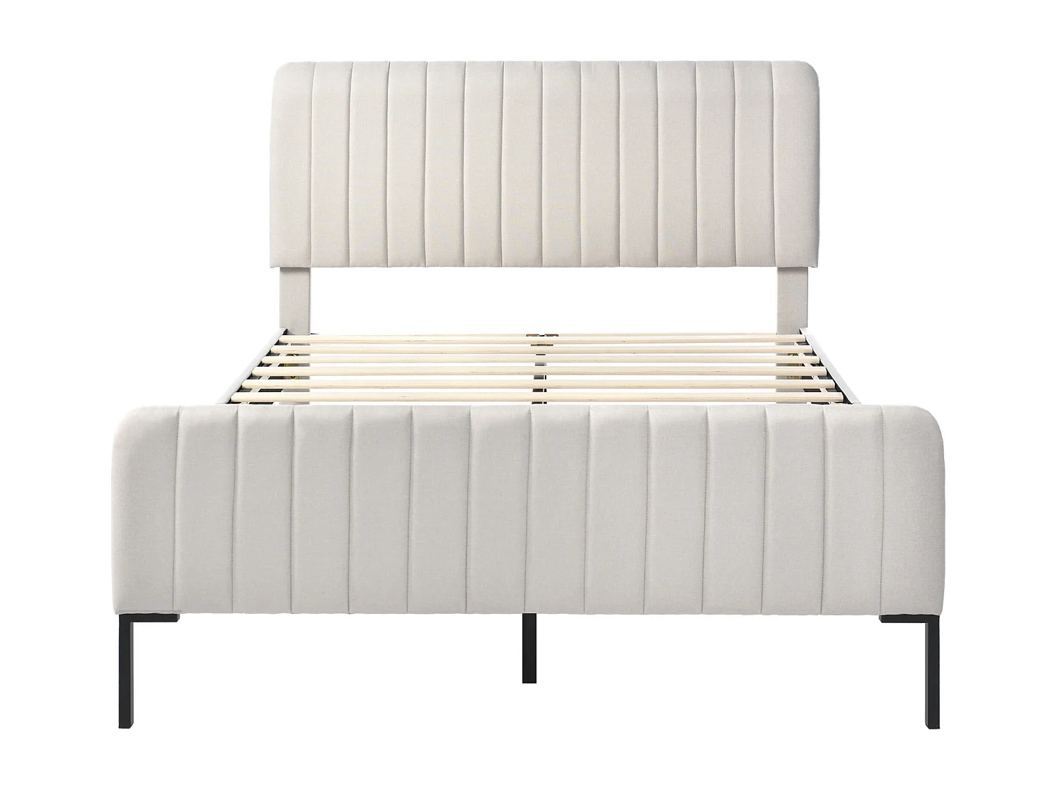 Lit double 160x200 cm avec sommier à lattes et tête de lit réglable, en lin gris et beige (Avec matelas)