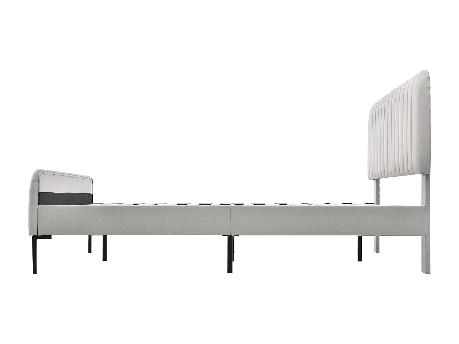 Lit double 160x200 cm avec sommier à lattes et tête de lit réglable, en lin gris et beige (Avec matelas)