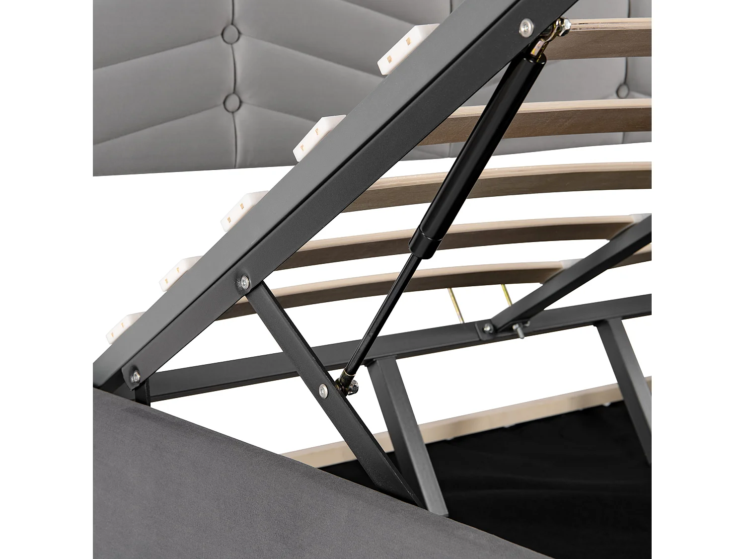 Lit coffre 140x190 cm, tête de lit réglable, ouverture hydraulique, velours gris (Sans matelas)