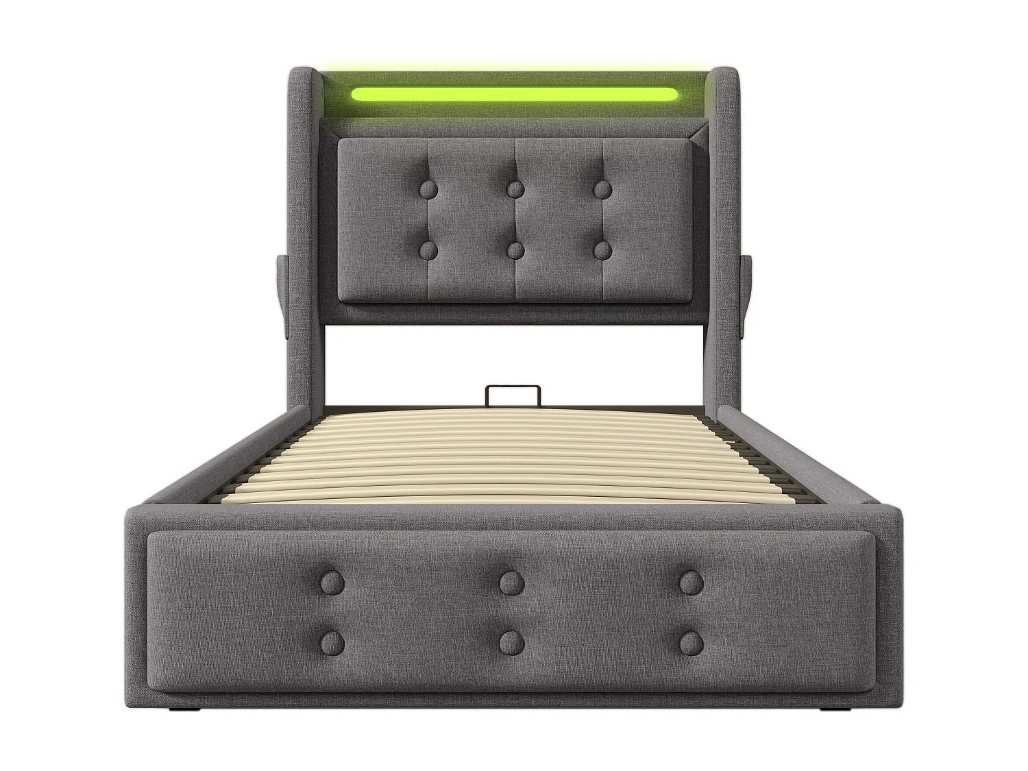 Lit coffre 90x200 cm avec LED et prise USB C, rangement, coton lin, gris (Sans matelas)