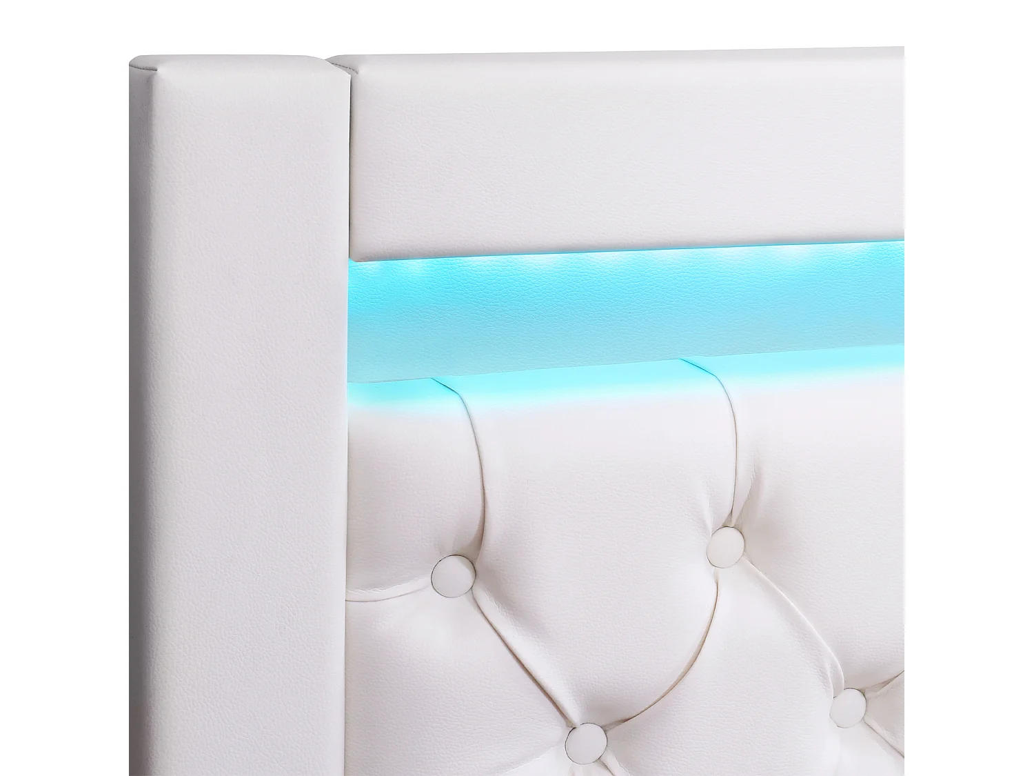 Lit coffre 180x200 cm avec sommier en bois - tête de lit capitonnée avec LED - similicuir - blanc (sans matelas)