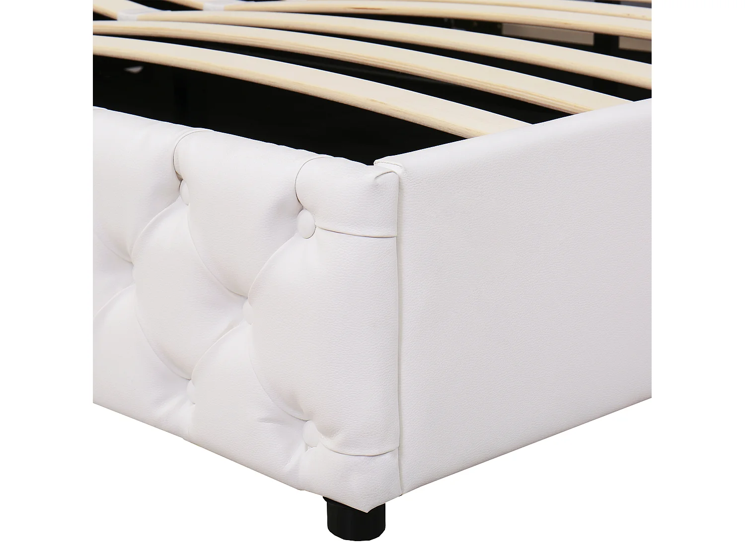 Lit coffre 180x200 cm avec sommier en bois - tête de lit capitonnée avec LED - similicuir - blanc (sans matelas)