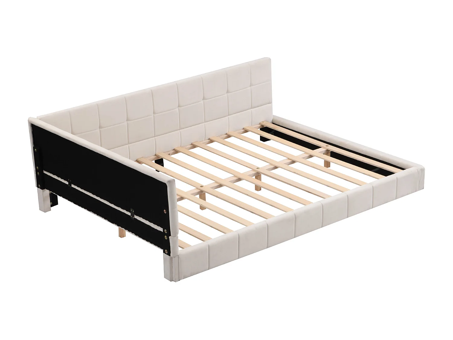 Lit adulte 140x200 cm, convertible lit et canapé, avec sommier à lattes, tissu beige (Sans matelas)