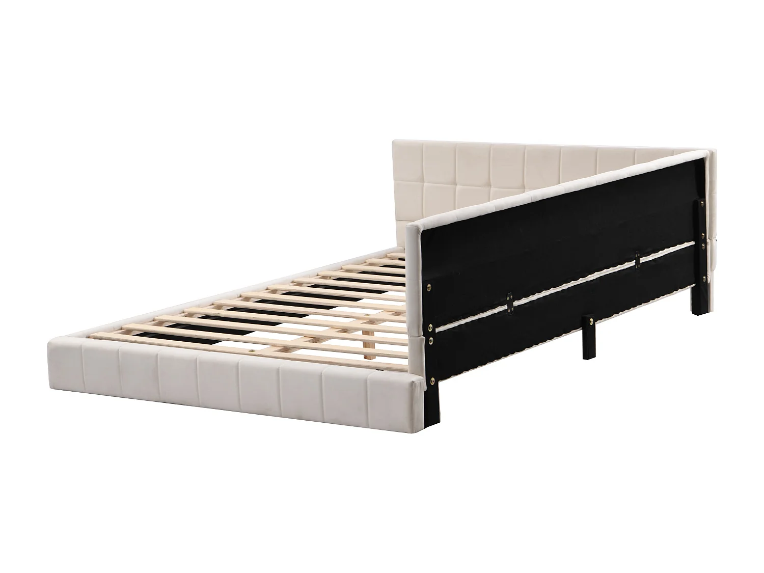 Lit adulte 140x200 cm, convertible lit et canapé, avec sommier à lattes, tissu beige (Sans matelas)