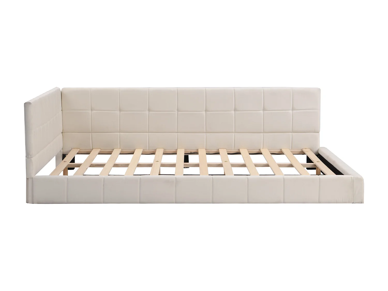 Lit adulte 140x200 cm, convertible lit et canapé, avec sommier à lattes, tissu beige (Sans matelas)