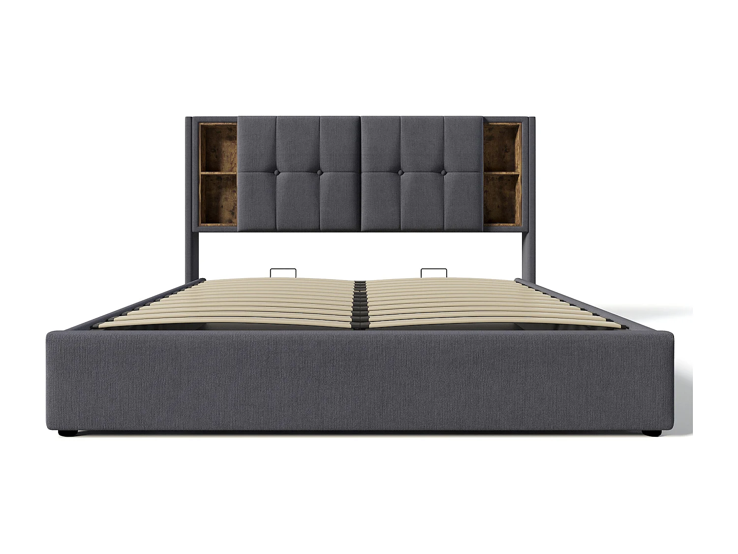 Lit coffre 140x200 cm avec recharge sans fil, USB et rangement, coton gris (Avec matelas)