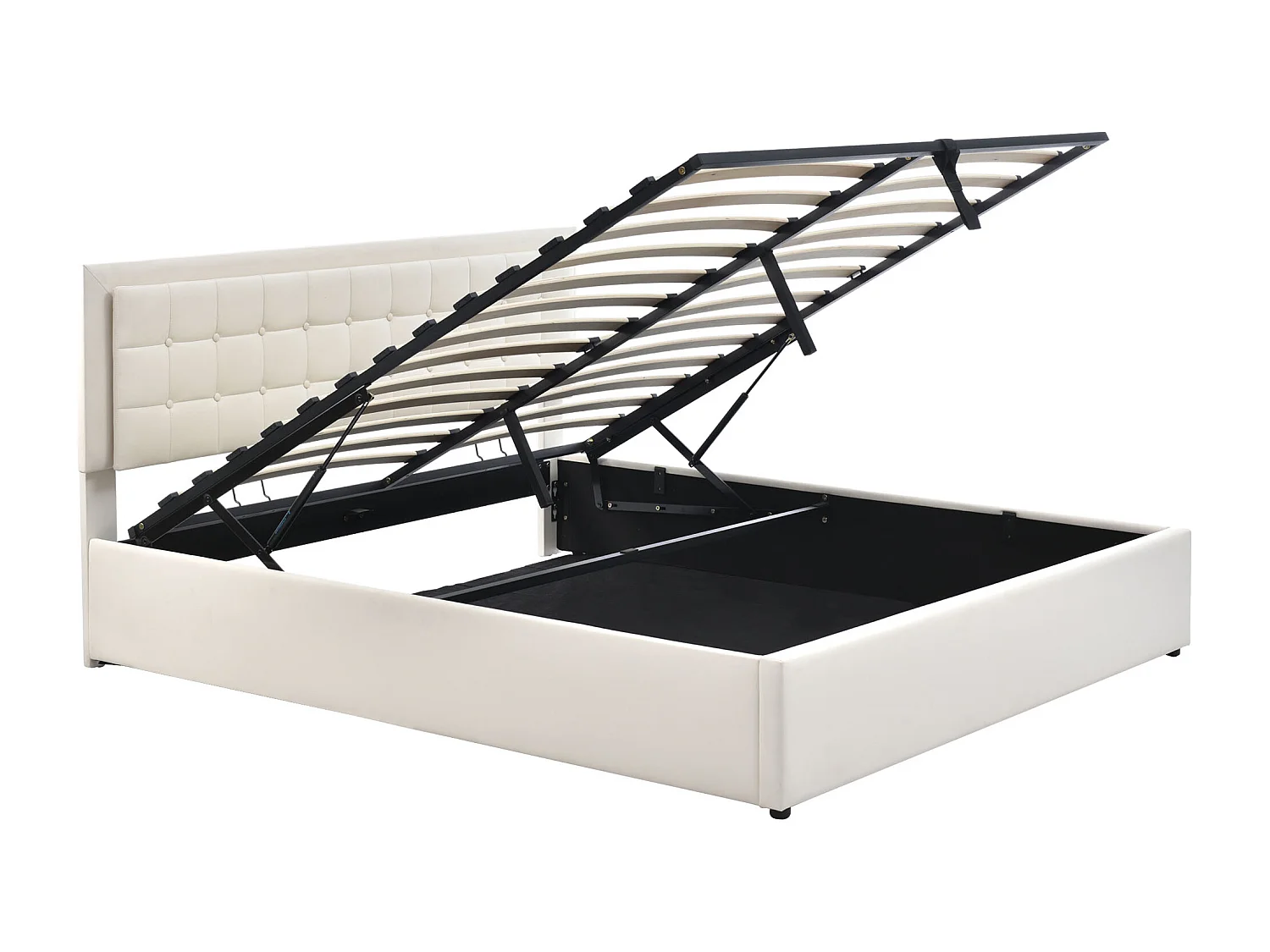 Lit coffre 180x200 cm avec LED et sommier à lattes, rangement, simili cuir blanc (Sans matelas)