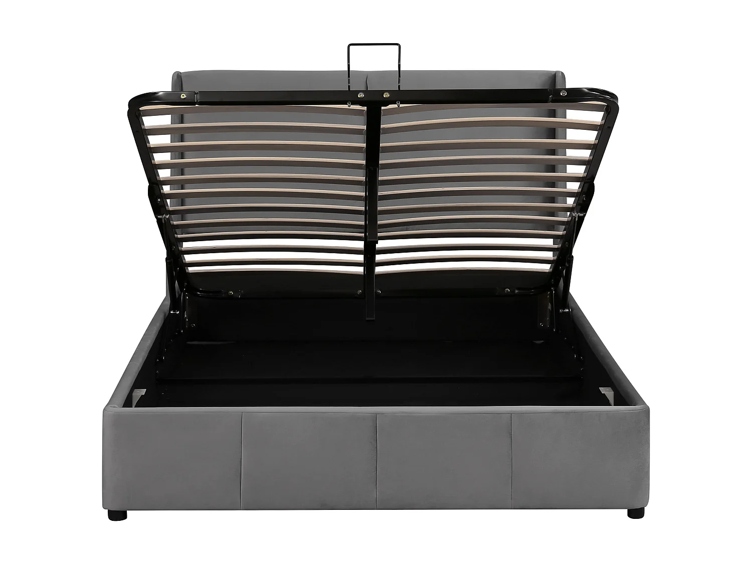 Lit coffre 140x200 cm avec rangement hydraulique et tête de lit, velours gris (Sans matelas)