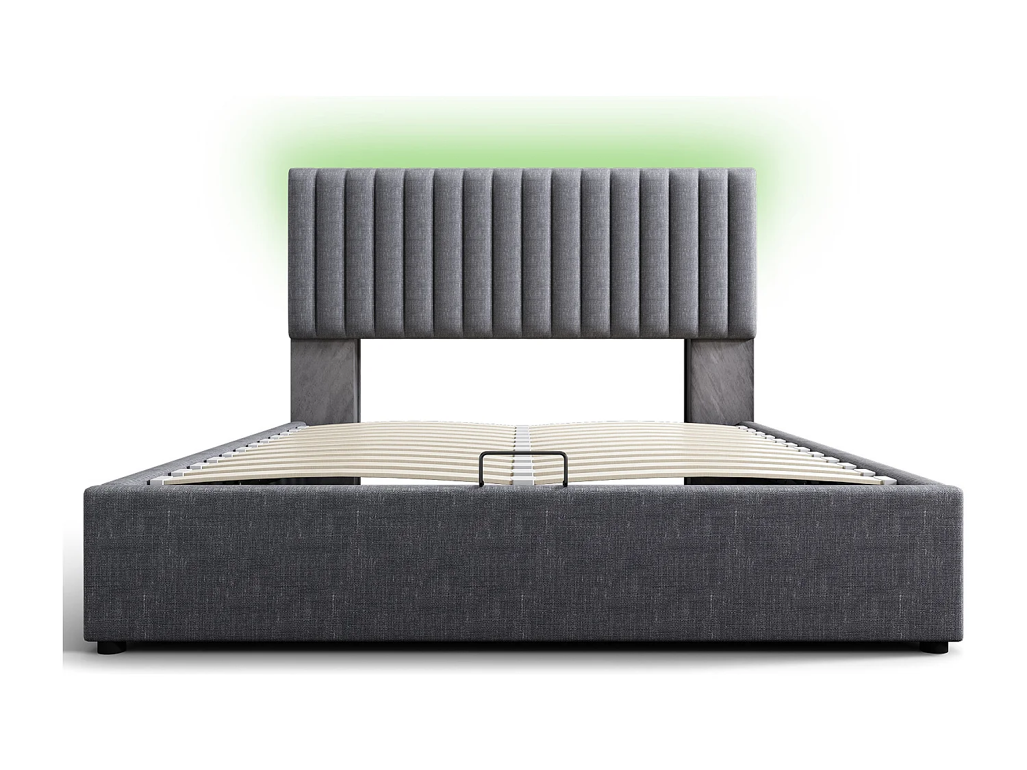 Lit coffre 160x200 cm avec tête de lit LED, rangement et USB Type C, en lin gris (Avec matelas)