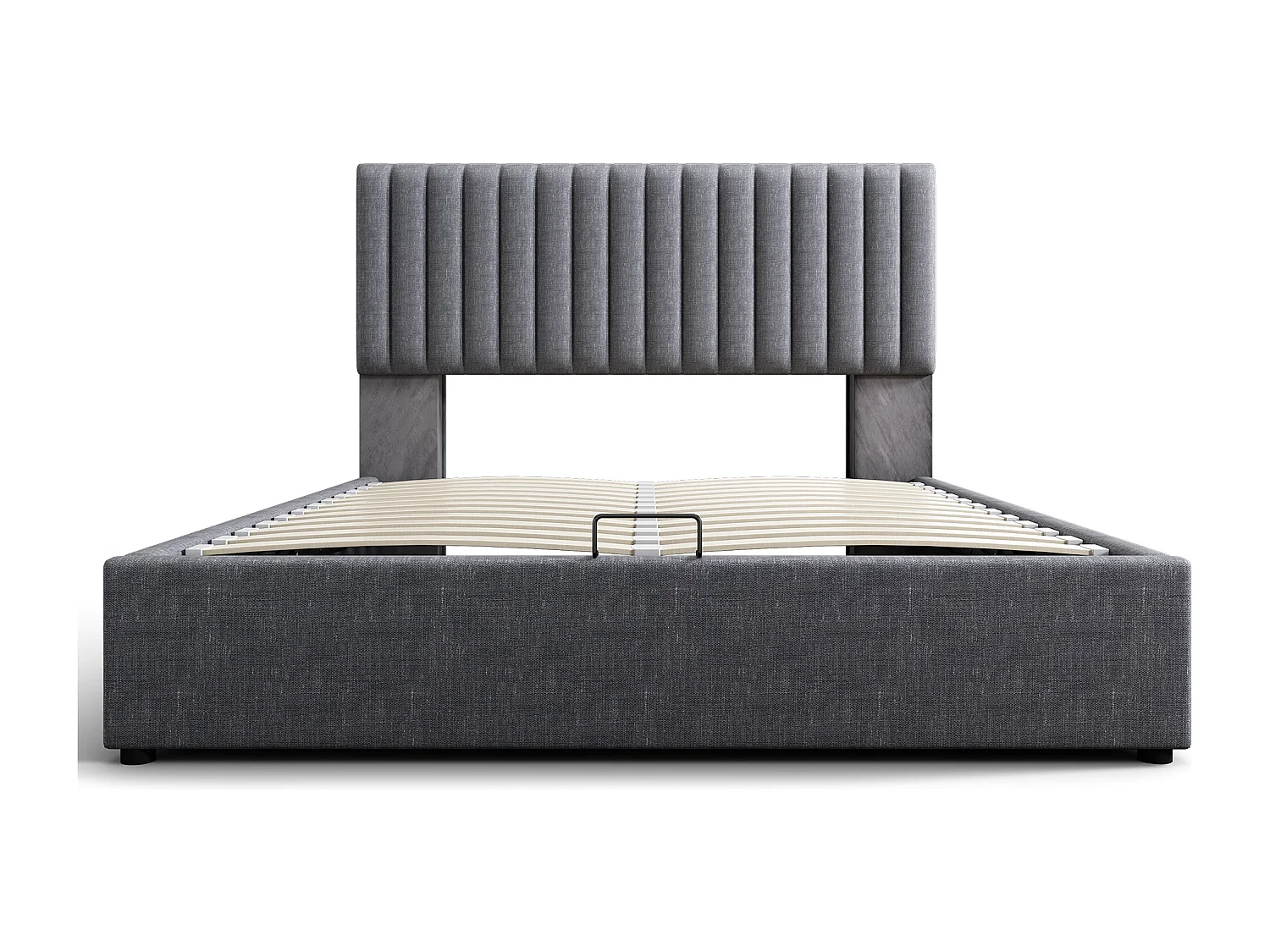 Lit coffre 160x200 cm avec tête de lit LED, rangement et USB Type C, en lin gris (Avec matelas)