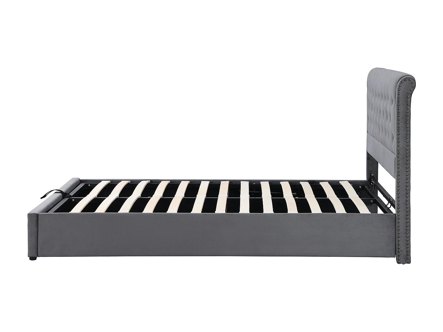 Lit coffre 140x200 cm avec tête de lit 102.5 cm et rivets, velours gris (Sans matelas)