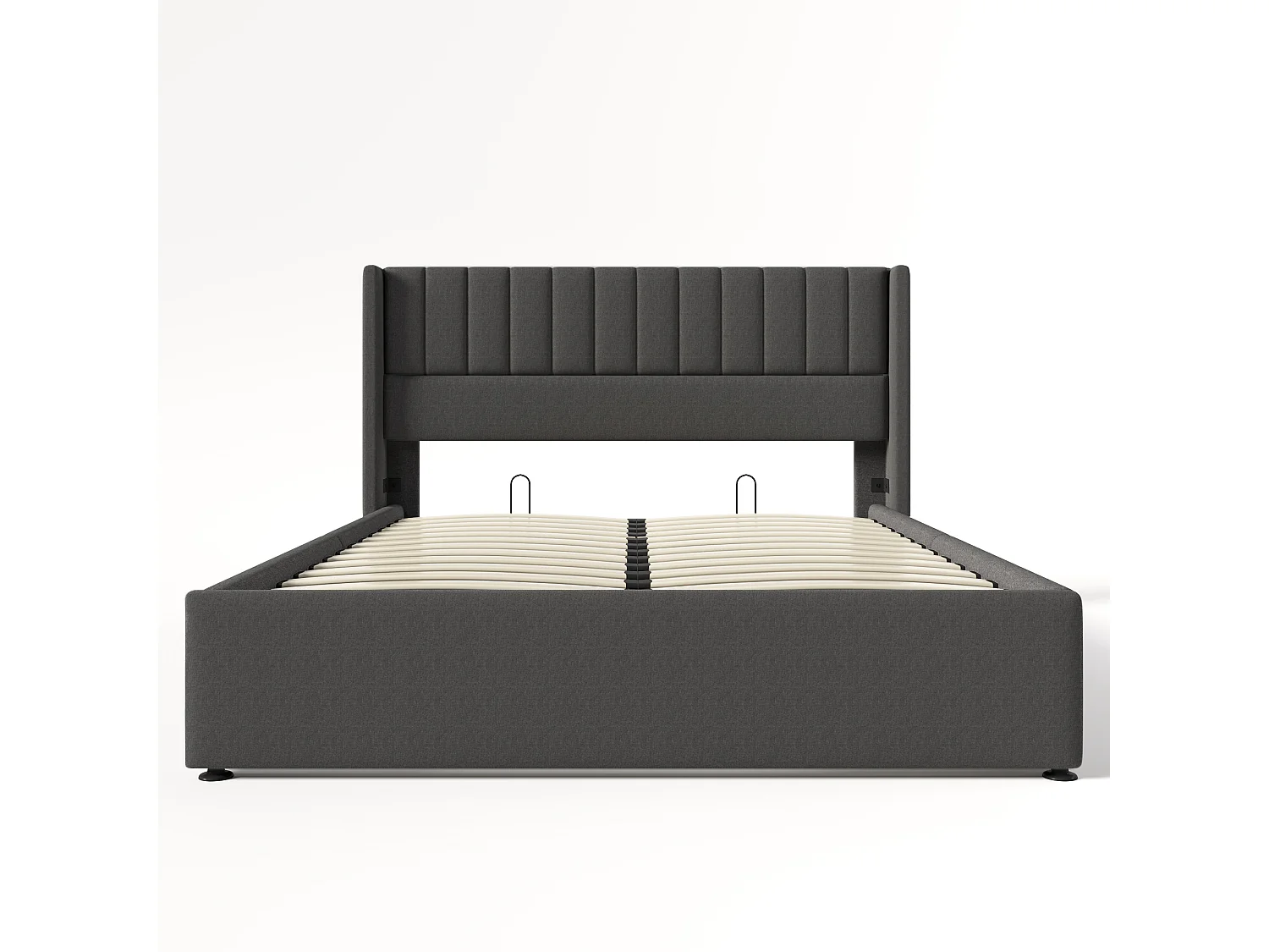 Lit coffre 160x200 cm avec sommier - tête de lit capitonnée - cadre de lit en métal - lin gris (sans matelas)