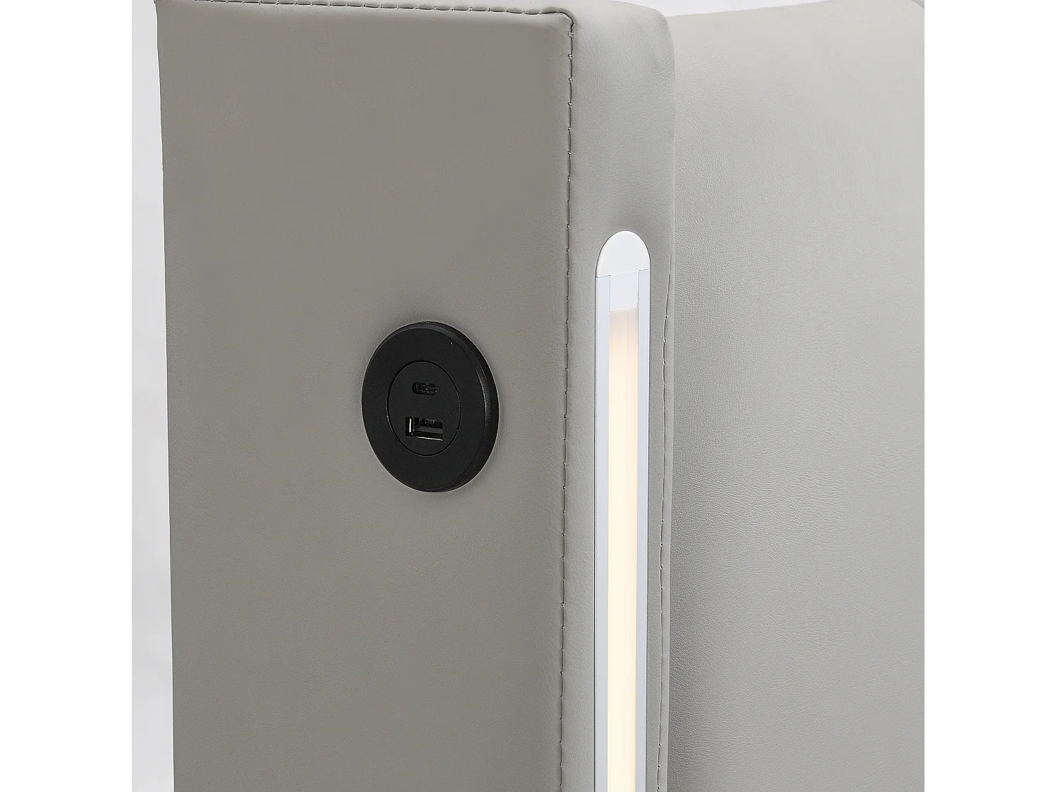 Lit coffre 160x200 cm avec sommier - tête de lit capitonnée avec LED et USB - similicuir - gris (sans matelas)