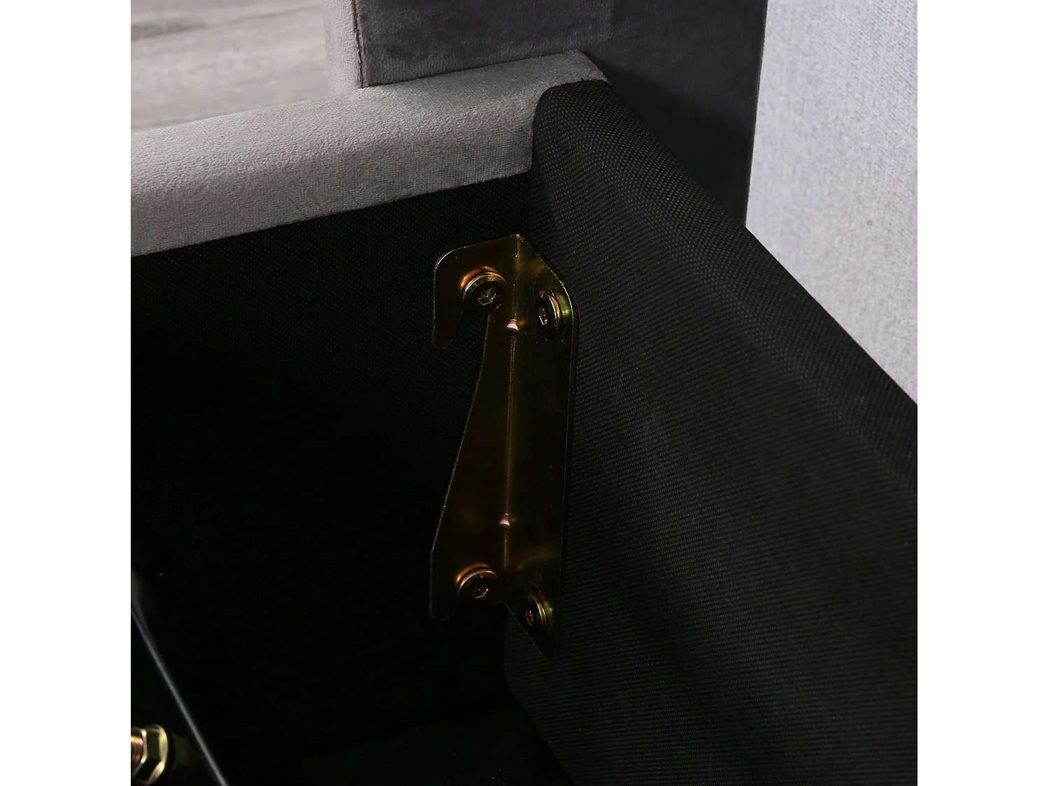 Lit coffre 140x200 cm avec sommier et tête de lit en forme d'oreillel - gris velours (sans matelas)