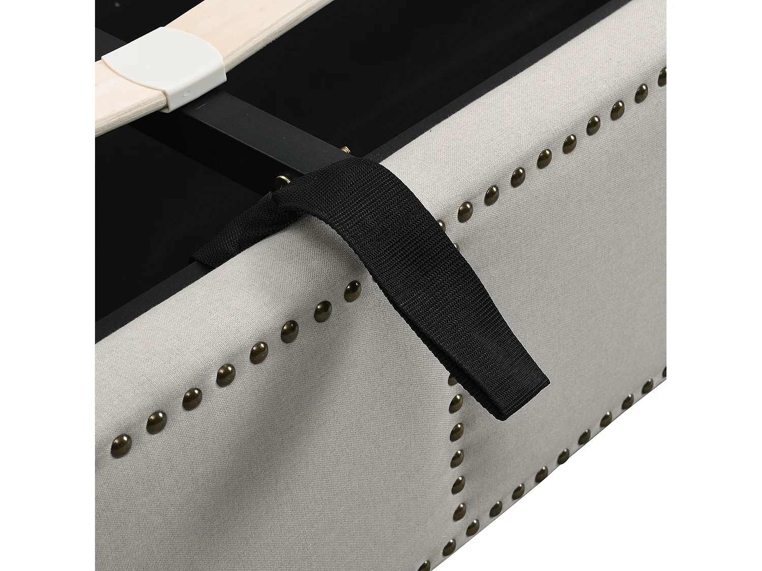 Lit coffre 140x190 cm avec sommier à lattes - tête de lit capitonnée en lin - gris (sans matelas)